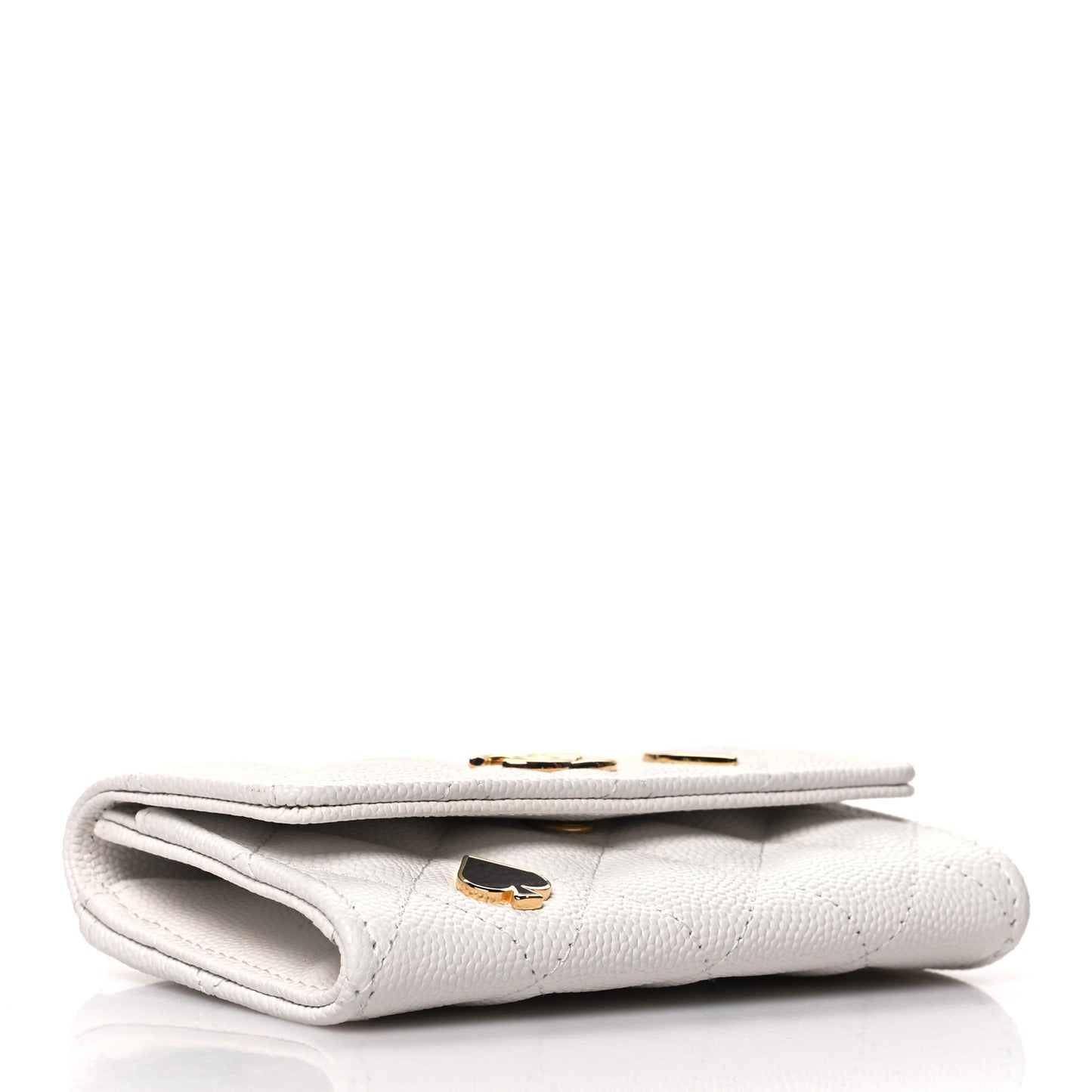 Caviar Quilted Enamel Coco Casino Flap Card Holder Wallet White