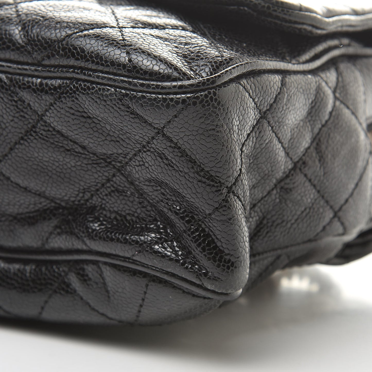 Crumpled Grained Calfskin Quilted Large Shiva Flap Black