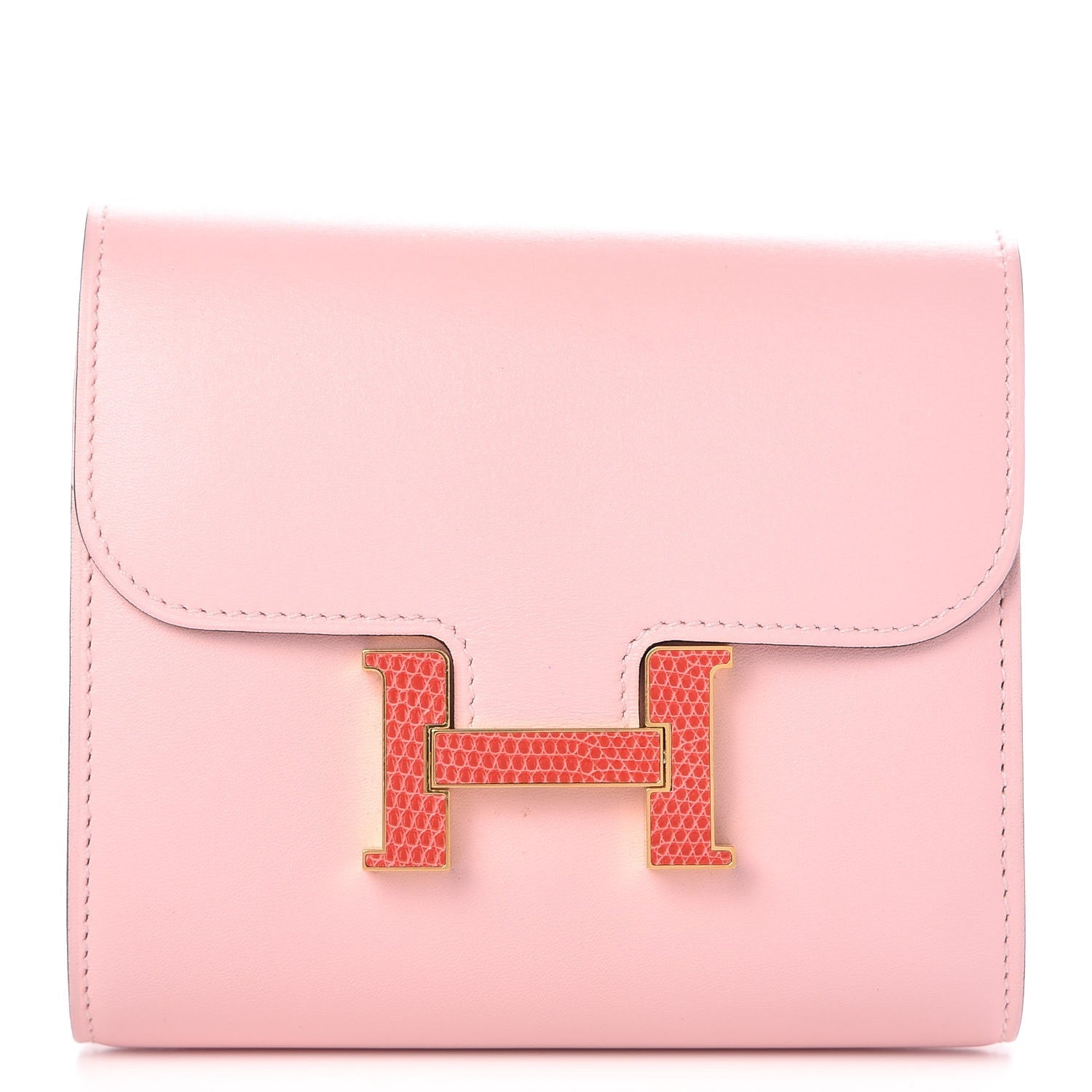 Hermes Tadelakt Lizard Constance Short Wallet Rose Sakura Bougainvillea 1 of 15