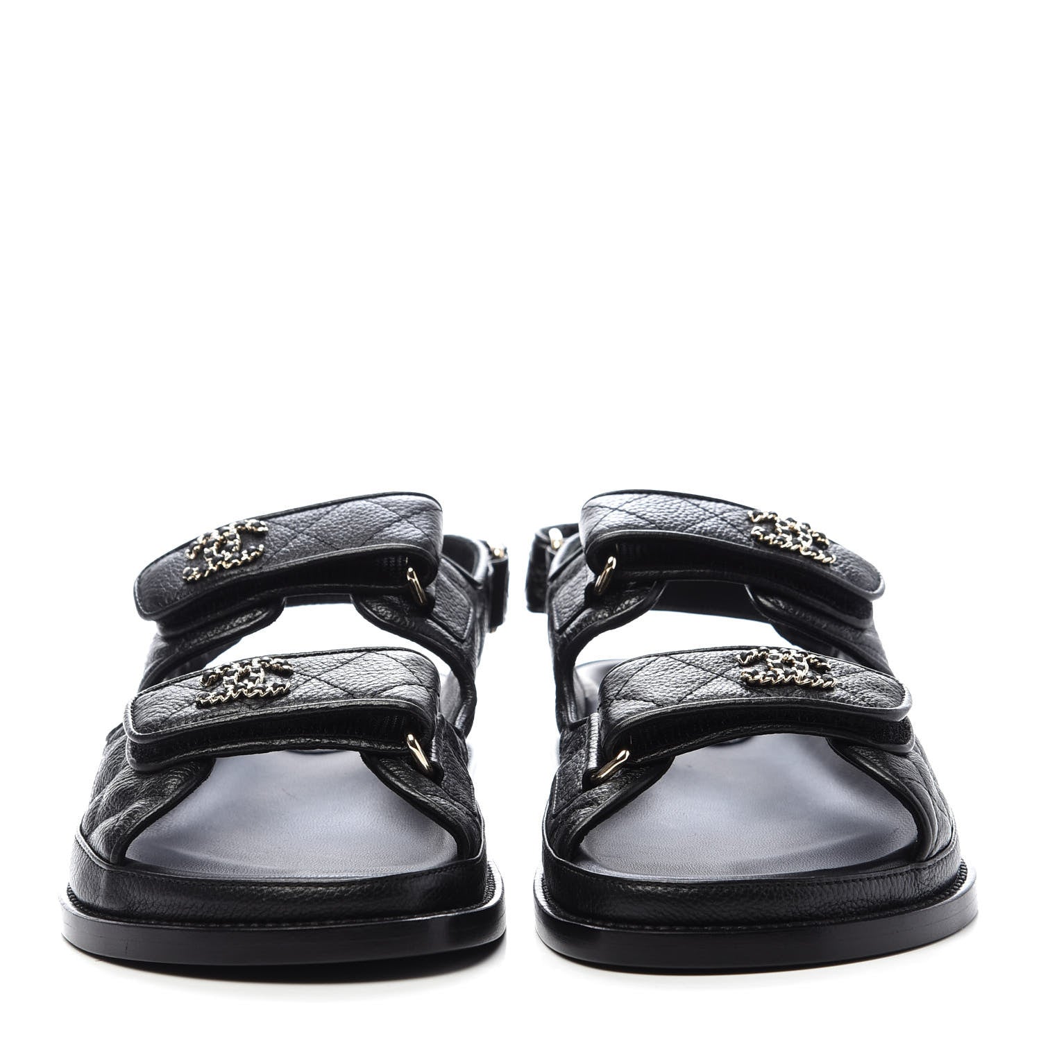 Chanel Grained Calfskin Velcro Dad Sandals 36.5 Black 2 of 9