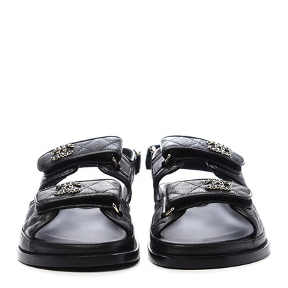Chanel Grained Calfskin Velcro Dad Sandals 36.5 Black 2 of 9