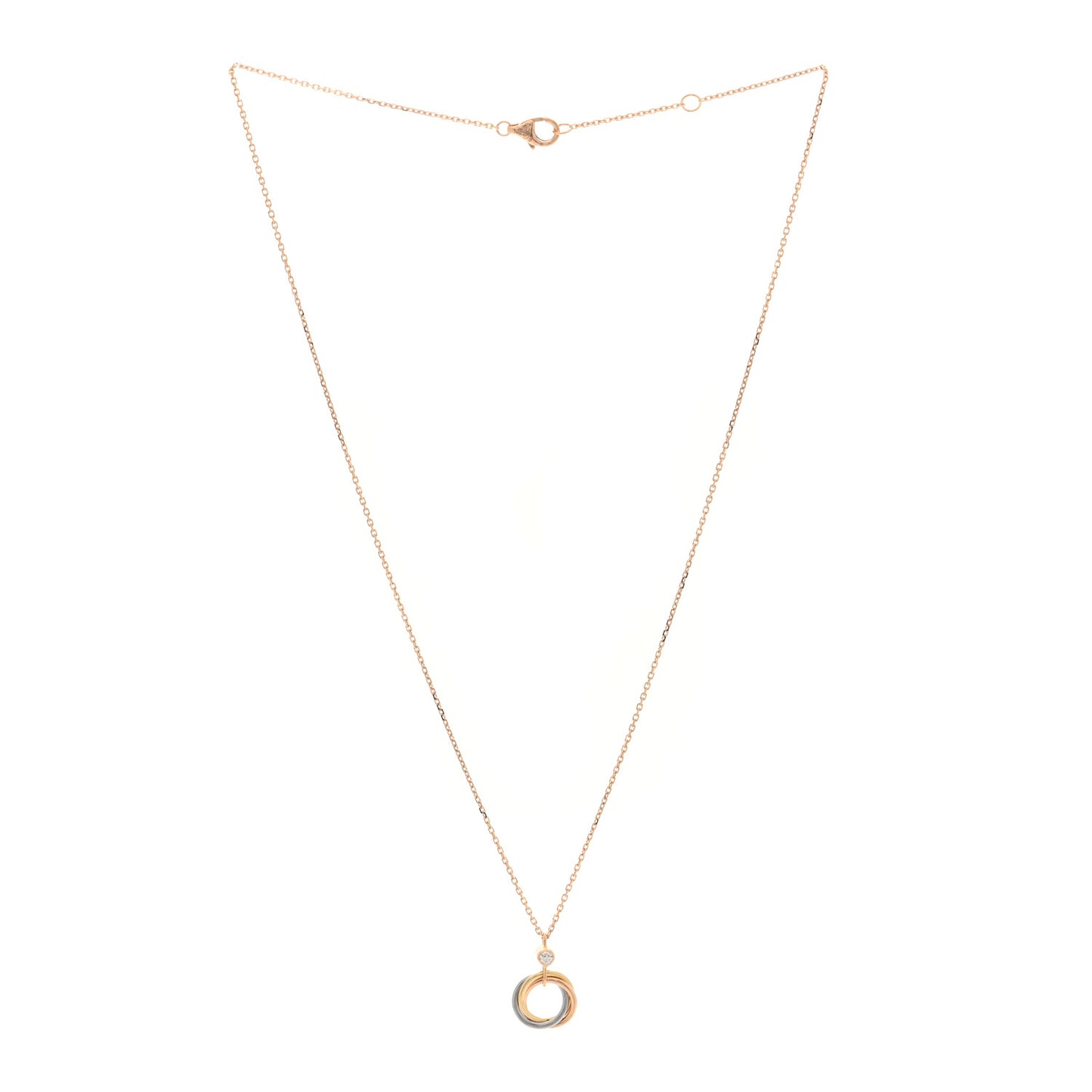 18K Pink Yellow White Gold Diamond Trinity Pendant Necklace