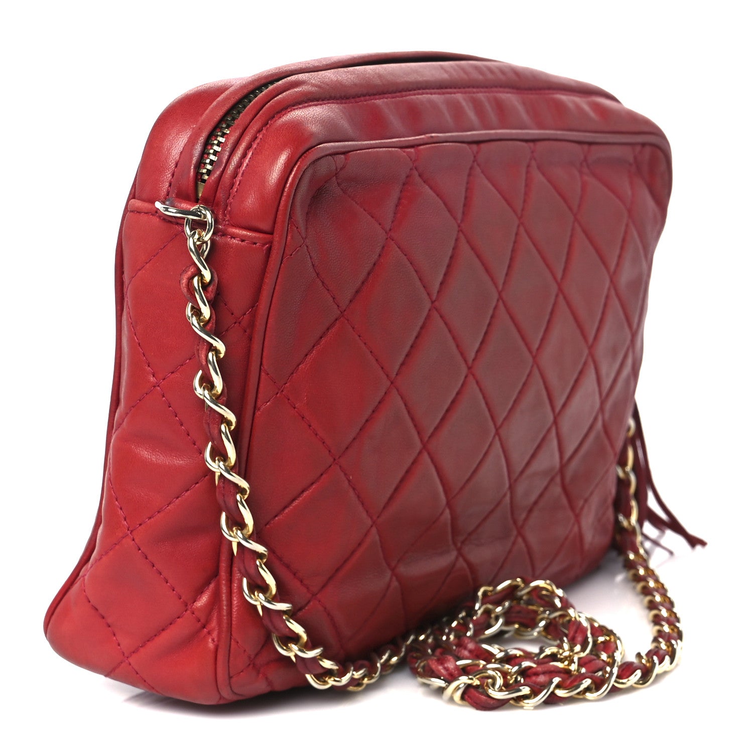 Chanel Lambskin Quilted Tassel Camera Case Red 3 of 12
