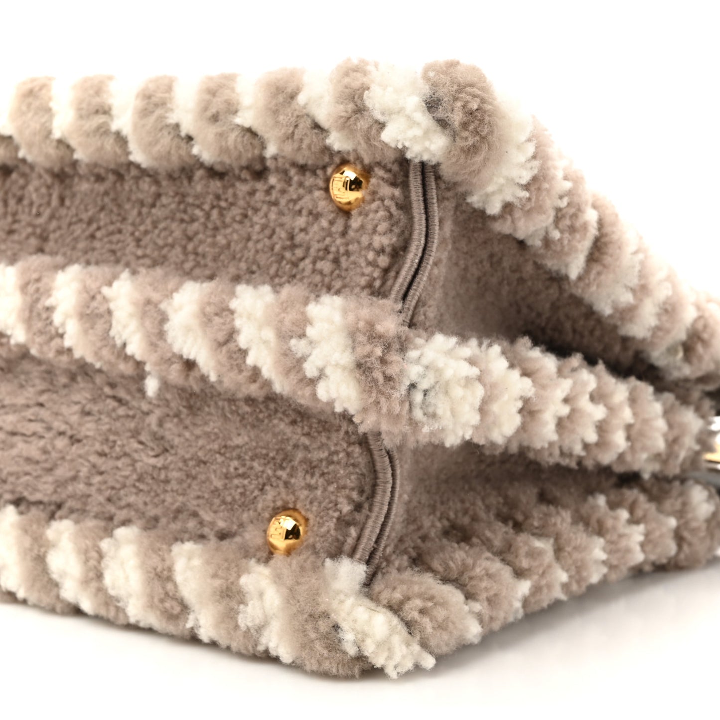 Curly Shearling Nappa Bi-Color Small Peekaboo I SEE U Satchel Tartufo White