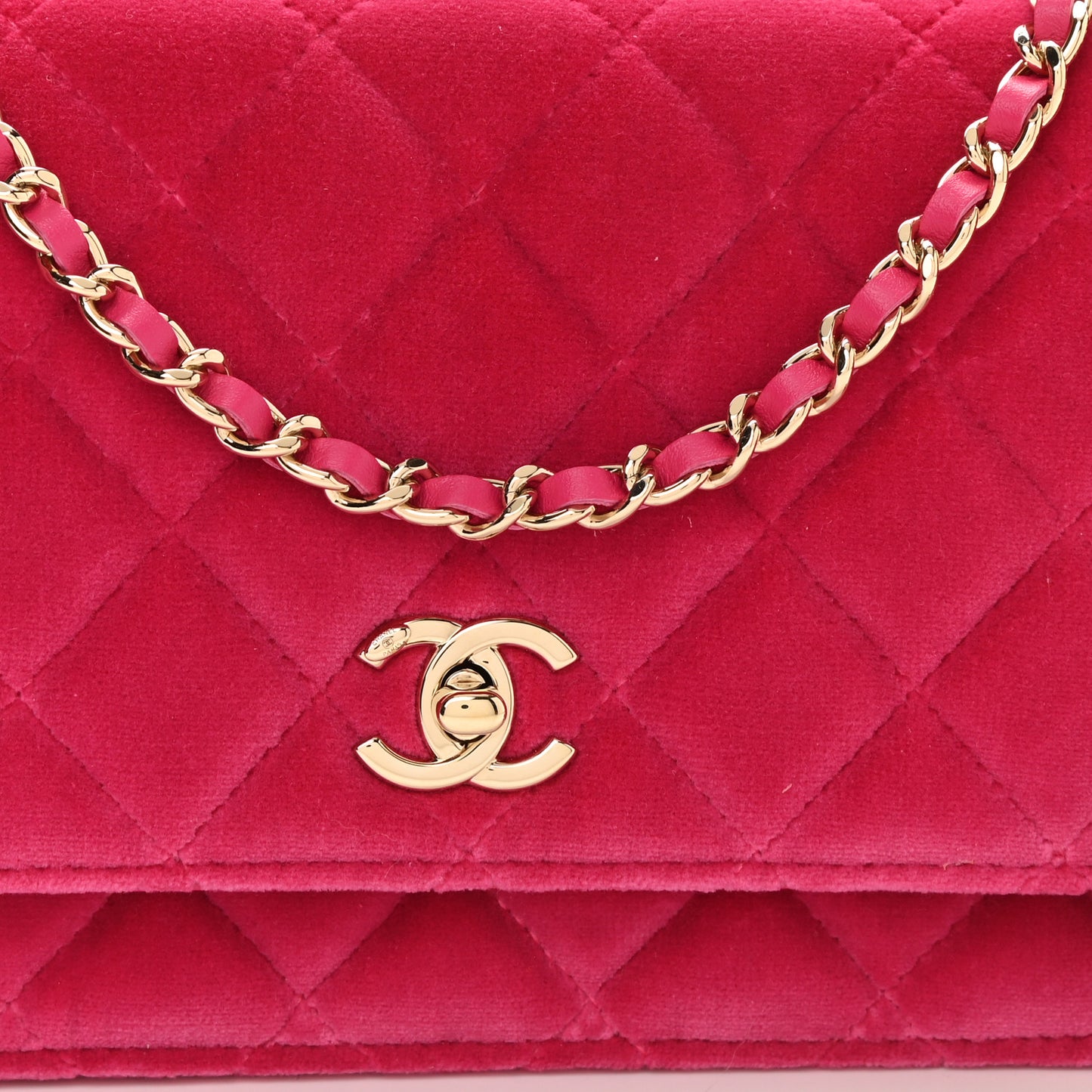 Velvet Quilted Pearl Crush Wallet On Chain WOC Pink