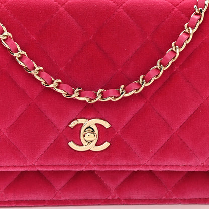 Chanel Velvet Quilted Pearl Crush Wallet On Chain WOC Pink 10 of 12