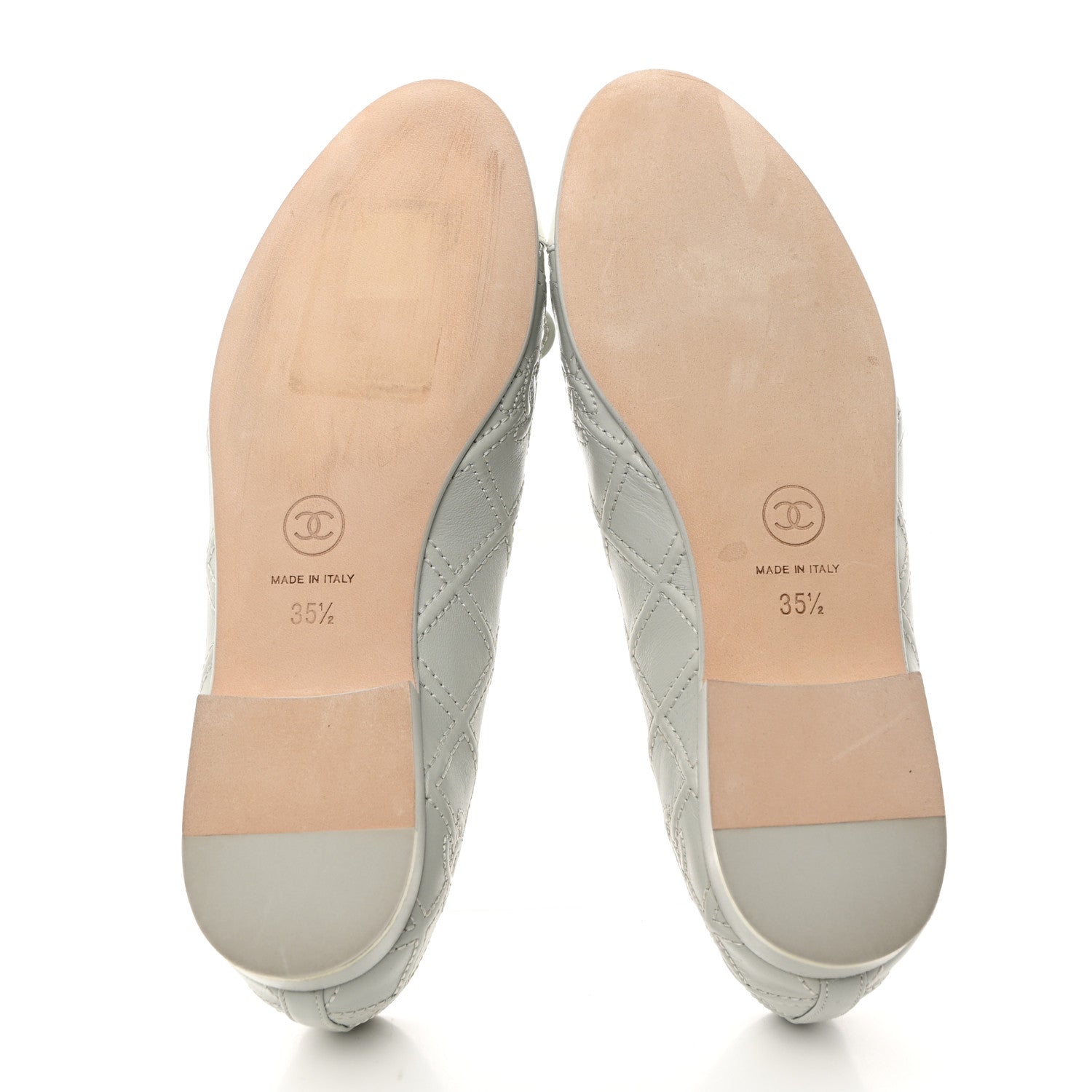 Chanel Lambskin Patent Double Stitched CC Cap Toe Ballerina Flats 35.5 Light Blue White 5 of 8