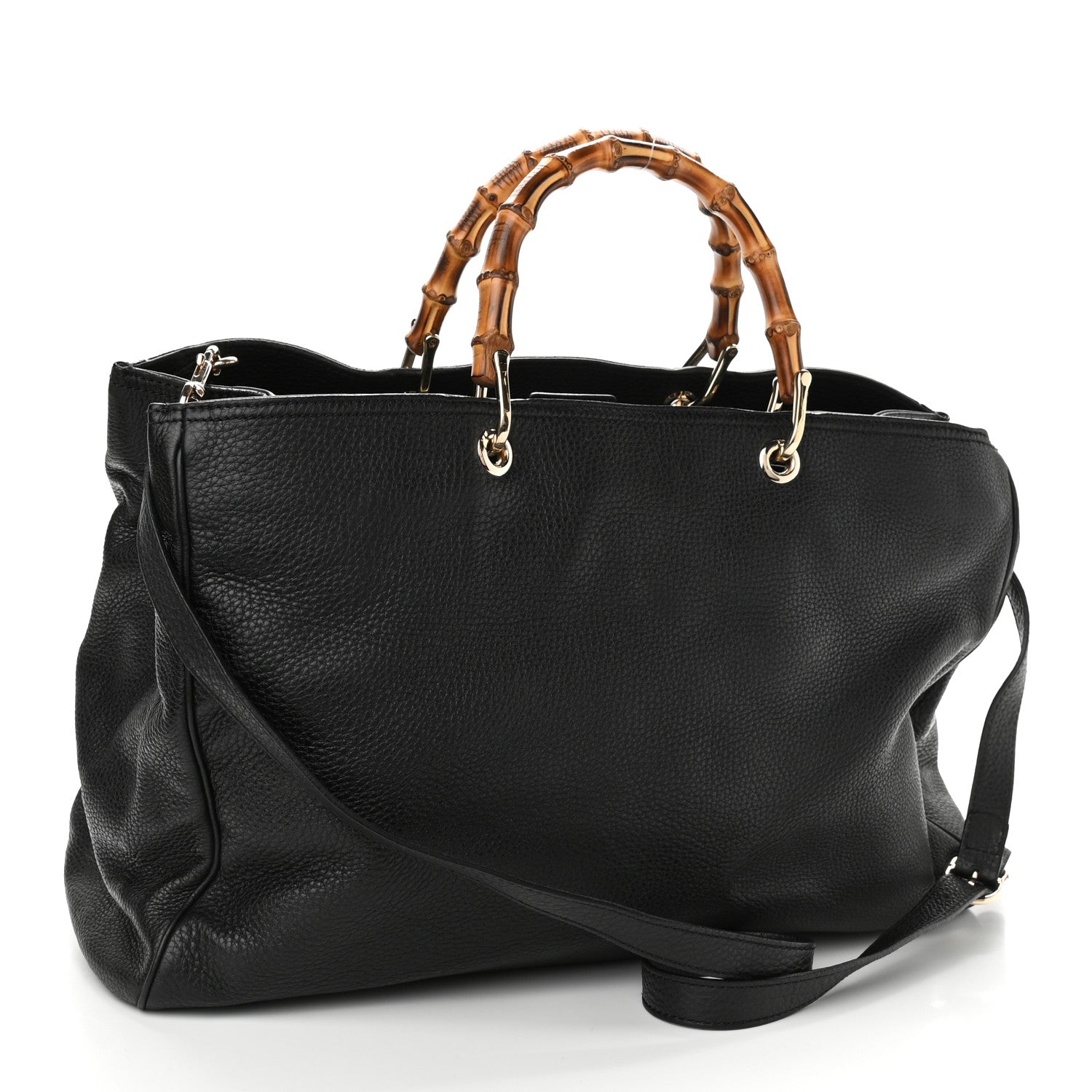 Gucci Calfskin Large Bamboo Shopper Tote Black 2 of 9
