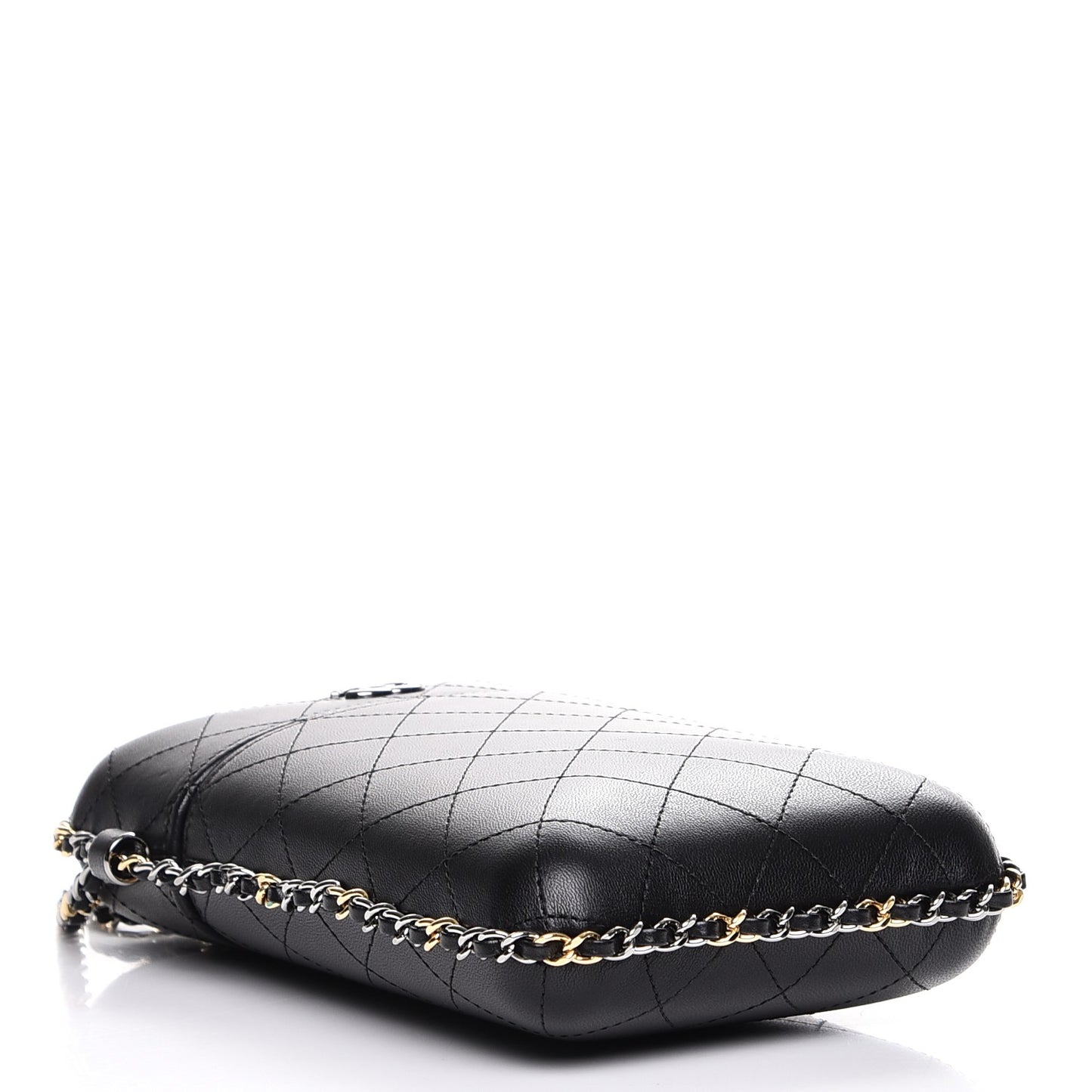 Lambskin Quilted Chain Around Phone Holder Black