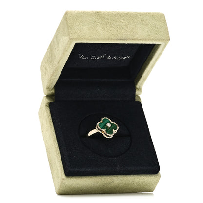 Van Cleef & Arpels 18K Yellow Gold Diamond Malachite Vintage Alhambra Ring 55 7.25 5 of 5