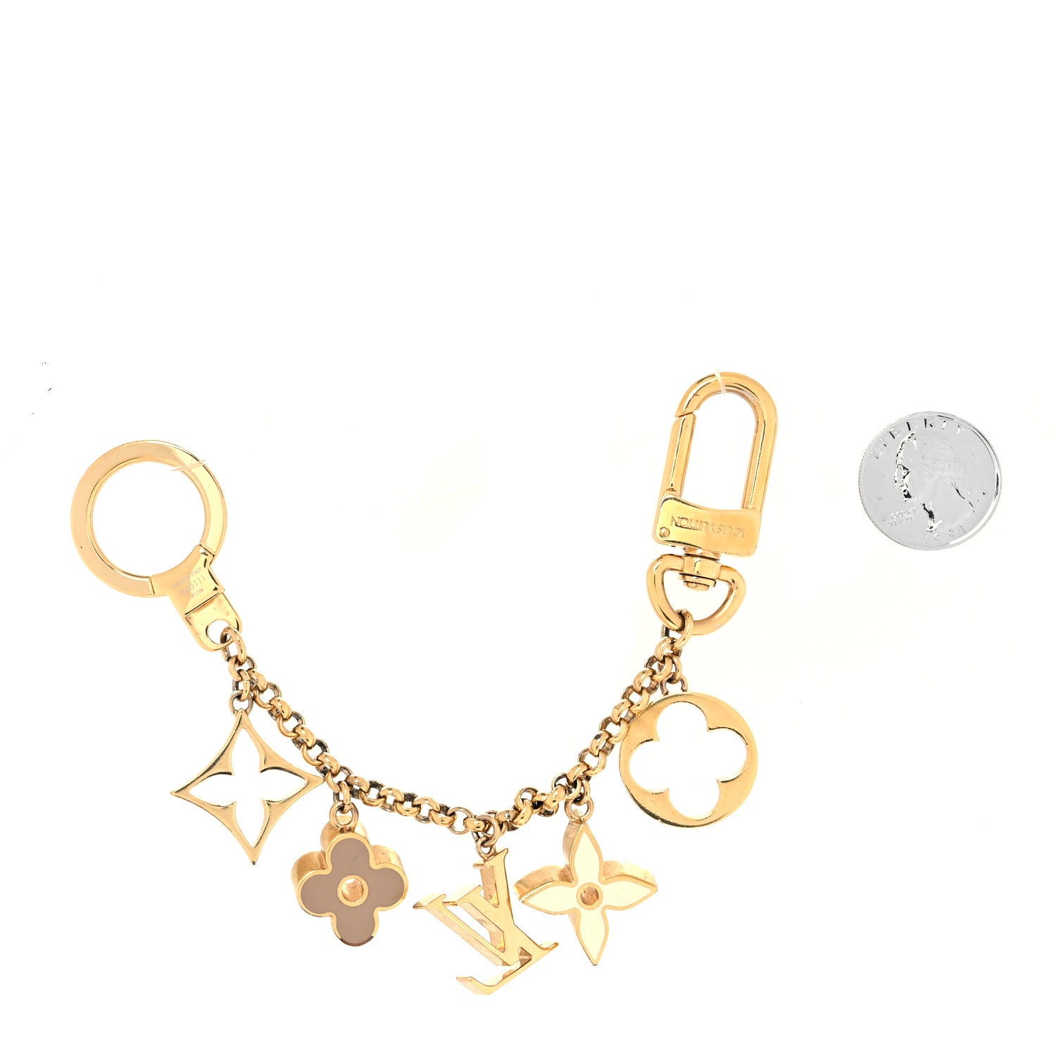 Louis Vuitton Brass Enamel Fleur De Monogram Bag Charm Chain Gold 2 of 4