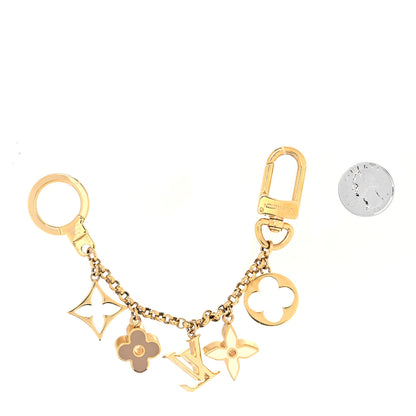 Louis Vuitton Brass Enamel Fleur De Monogram Bag Charm Chain Gold 2 of 4