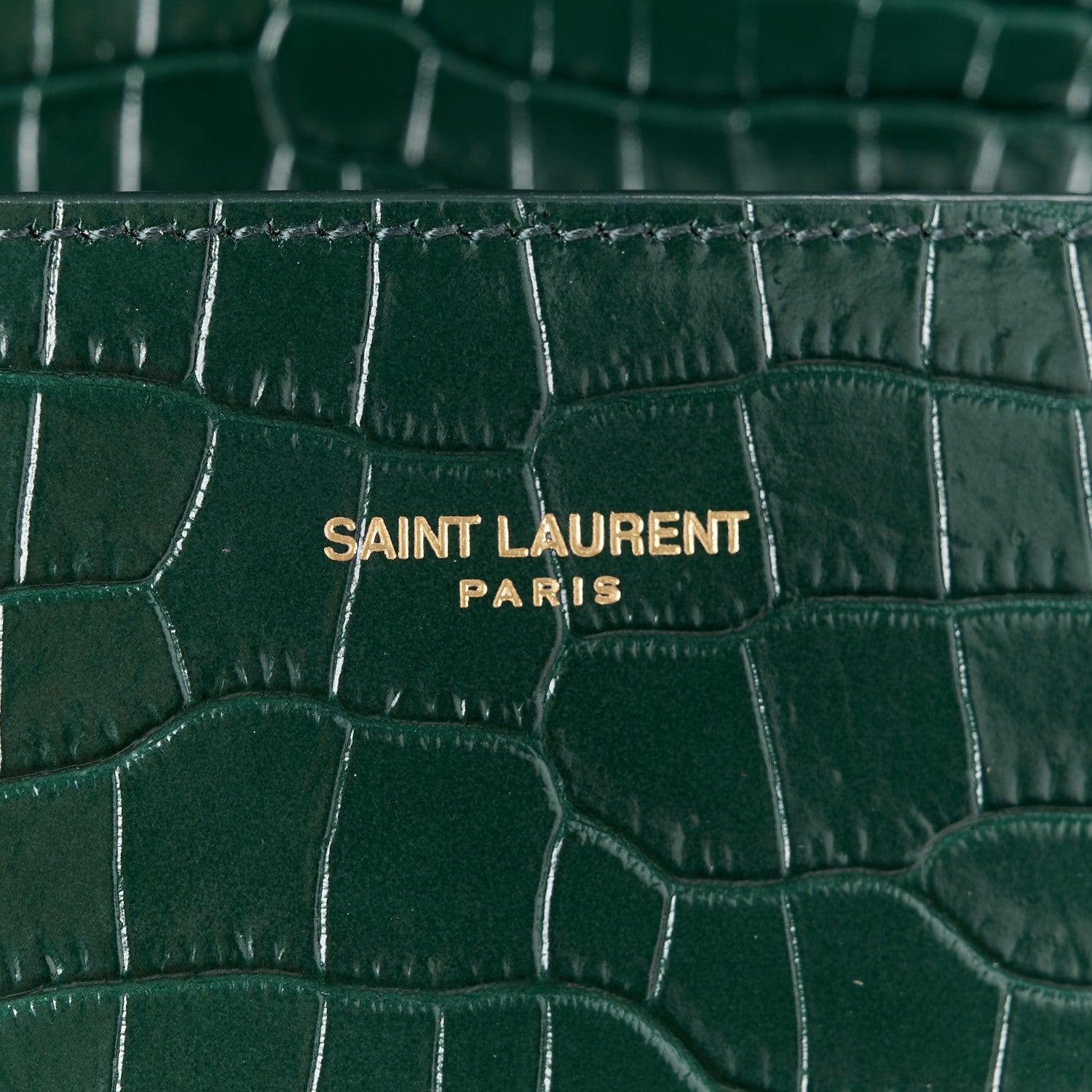 Saint Laurent Calfskin Crocodile Embossed Mini Classic Monogram Cassandra Top Handle Dark Mint 7 of 11