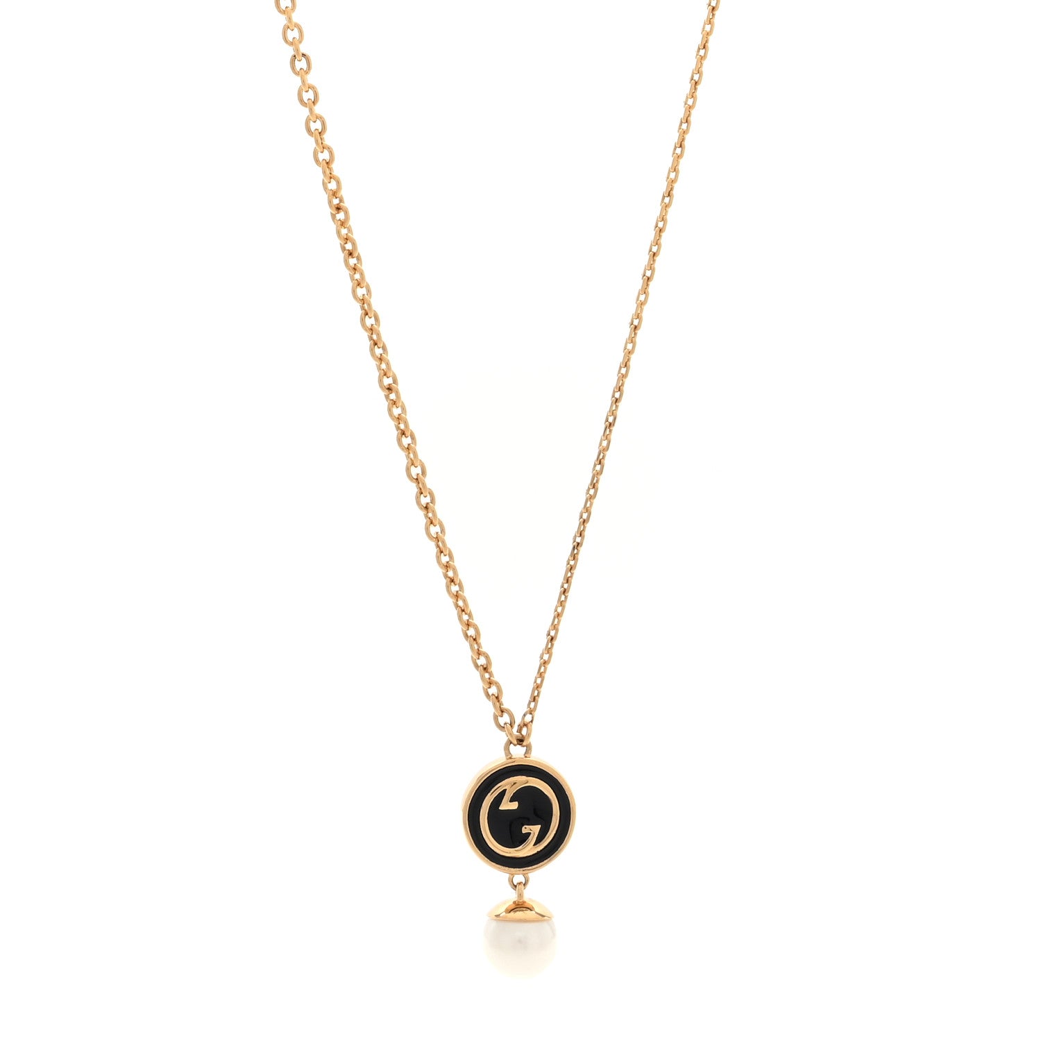 Gucci Metal Enamel Blondie Pendant Necklace Gold Black 1 of 5