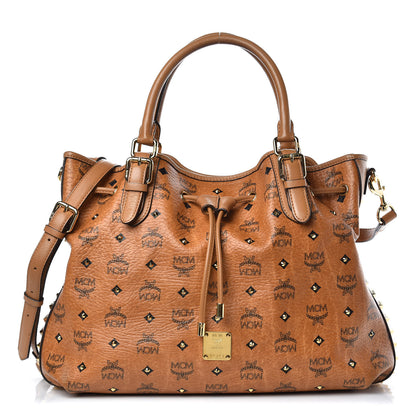 MCM Visetos Studded Medium Drawstring Shopper Cognac 1 of 15