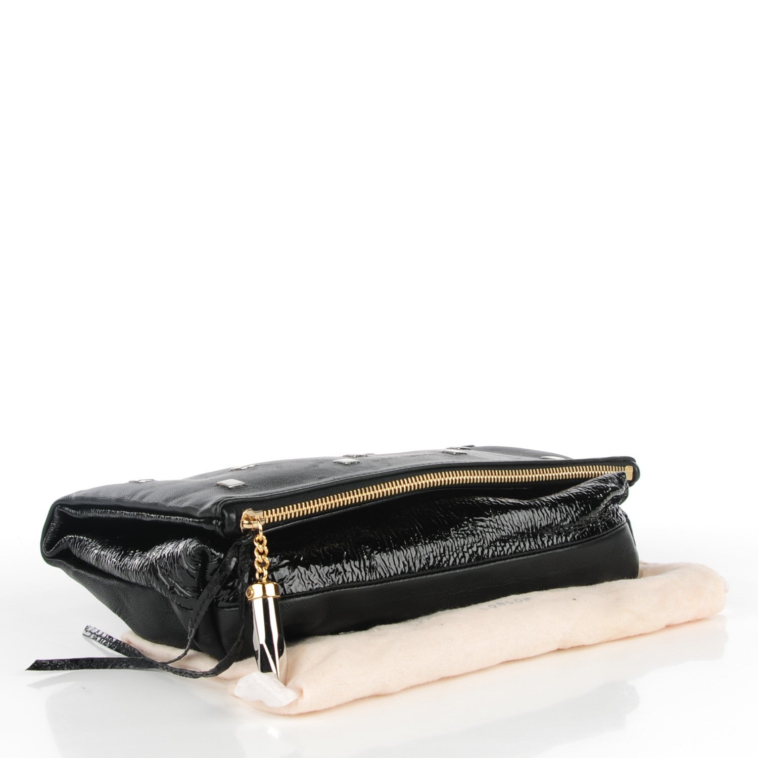 Jimmy Choo Lambskin Studded Patent Foldover Clutch Black 4 of 7