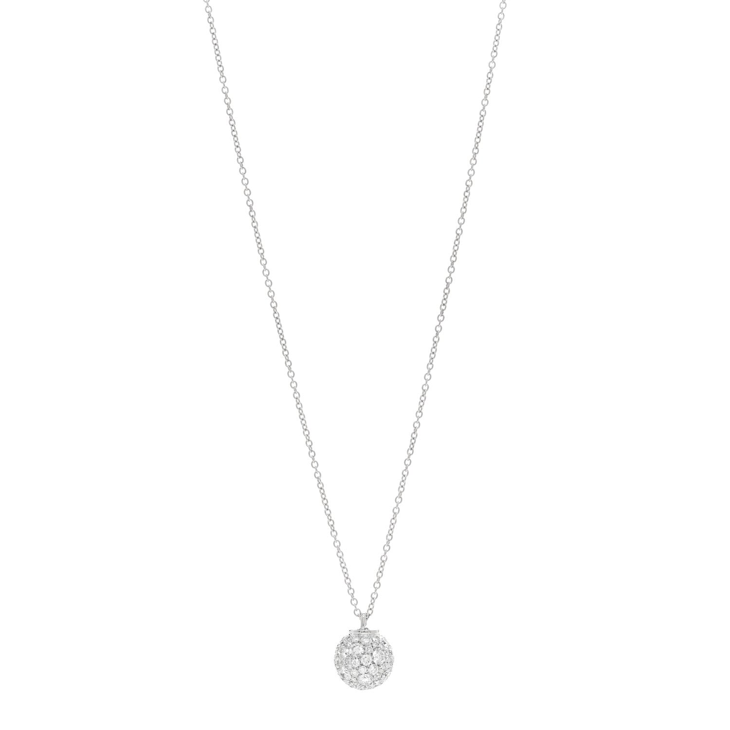 Tiffany 18K White Gold Diamond 12mm HardWear Ball Pendant Necklace 1 of 5
