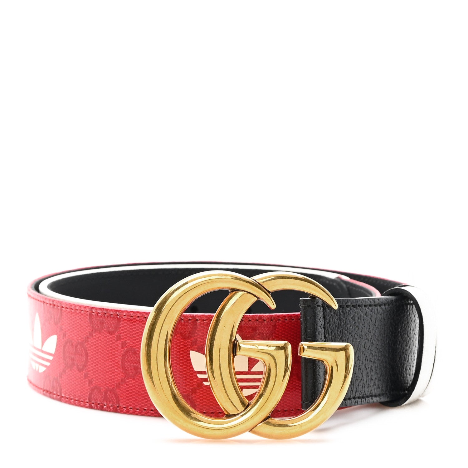 Gucci X ADIDAS Crystal Vintage Monogram Textured Dollar Calfskin Double G 40mm Belt 75 30 Hibiscus Red Off White Black 1 of 6