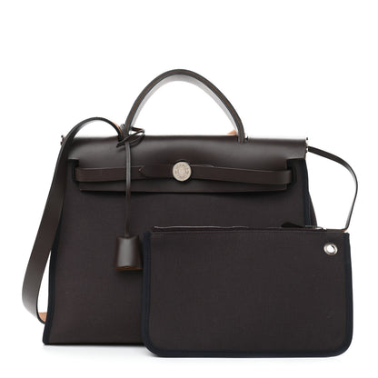 Hermes Vache Hunter Toile Herbag Zip 31 PM Prune Black Marine 1 of 13