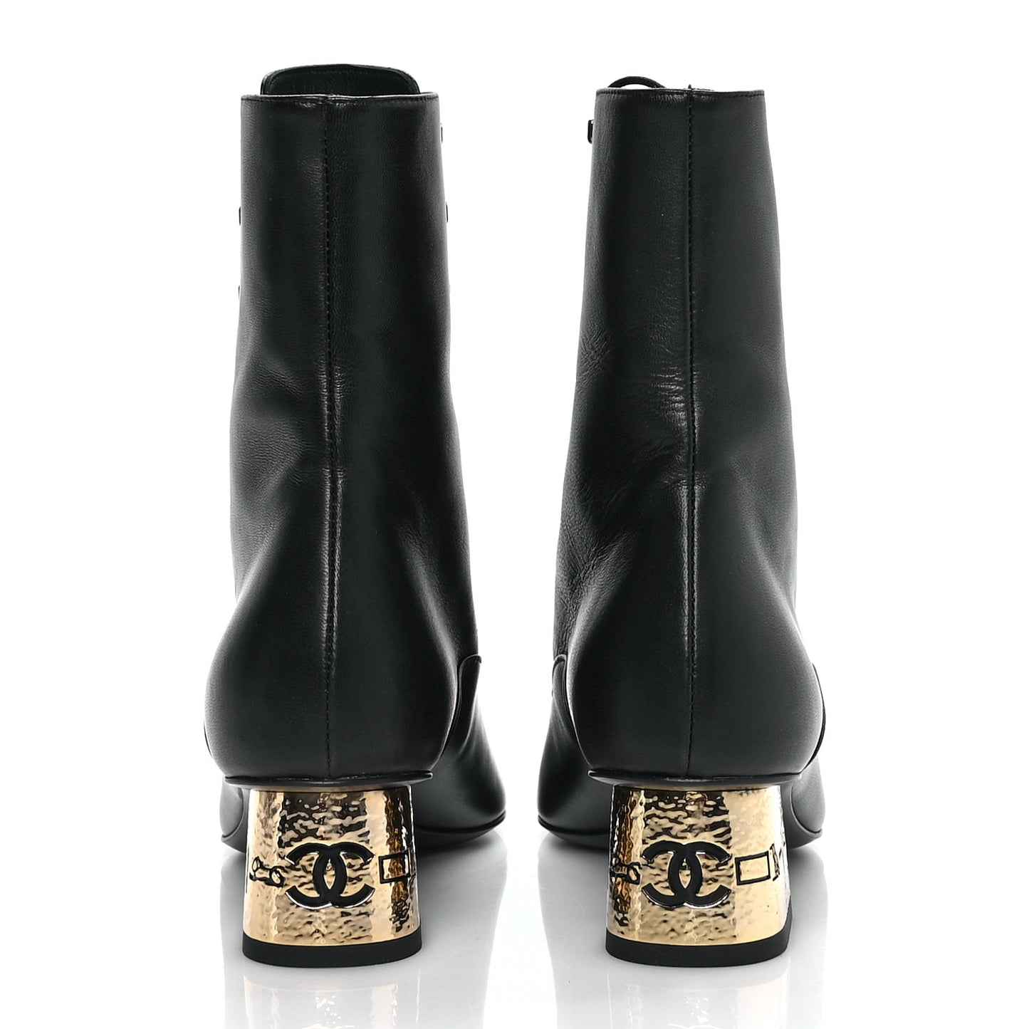 Lambskin Grosgrain Cap Toe Egyptian Amulet CC Lace Up Boots 35 Black