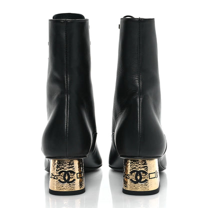 Chanel Lambskin Grosgrain Cap Toe Egyptian Amulet CC Lace Up Boots 35 Black 5 of 10