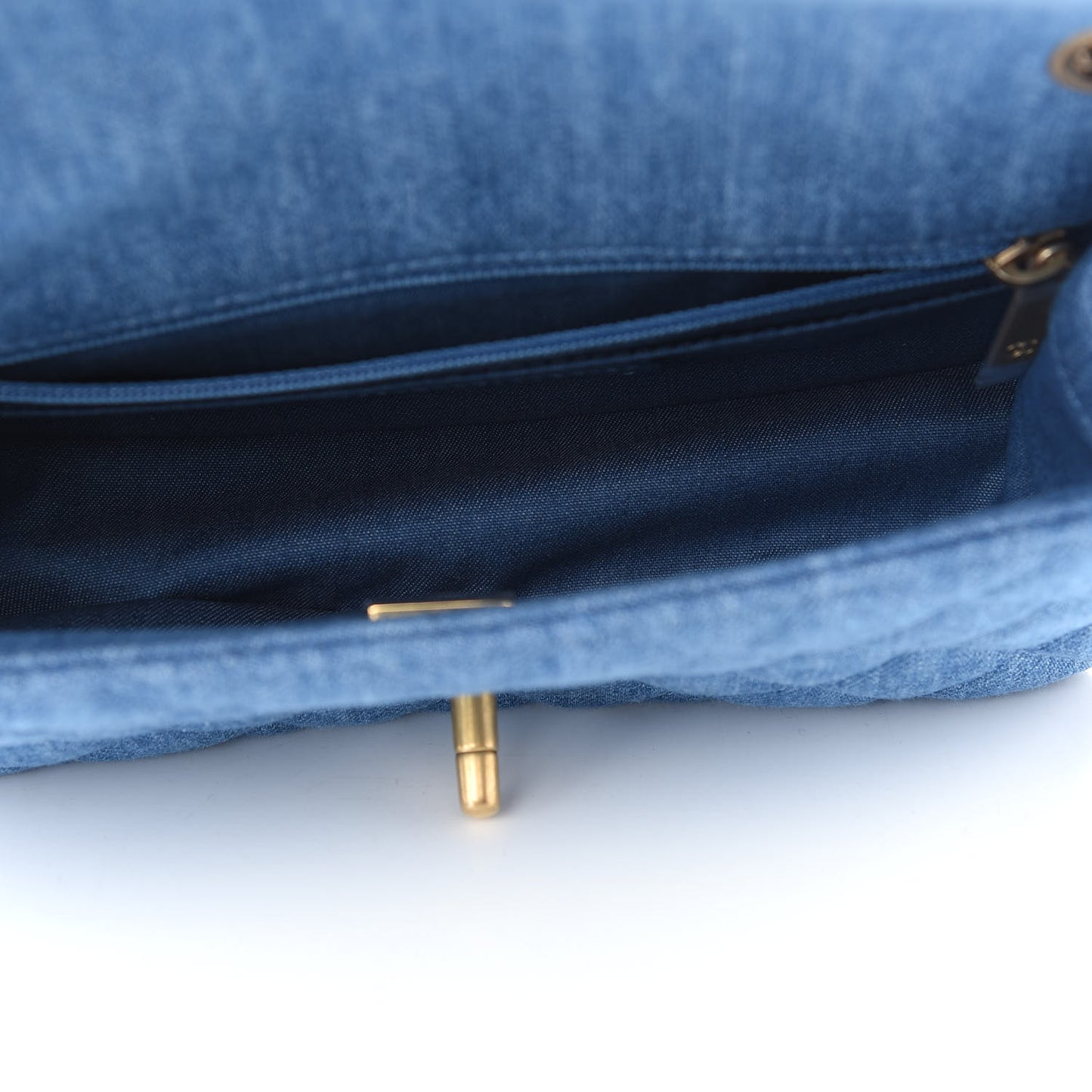 Denim Quilted Mini Pearl Crush Rectangular Flap Blue