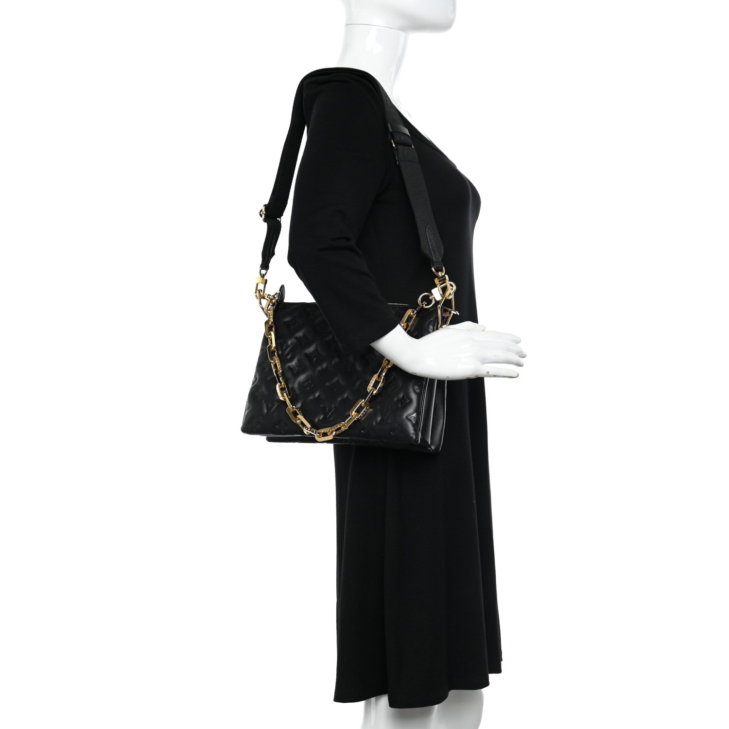 Louis Vuitton Lambskin Embossed Monogram Coussin PM Black 2 of 11