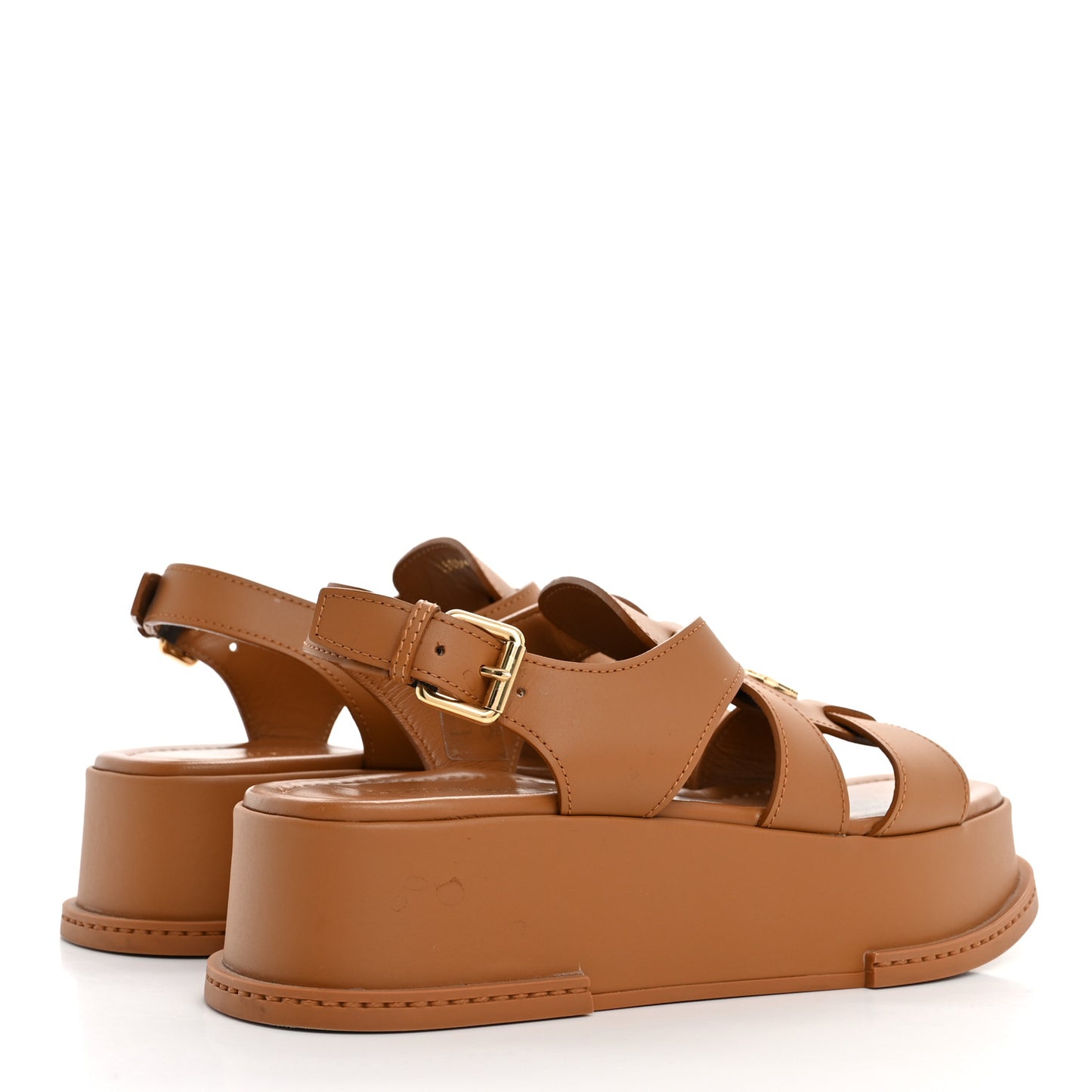 Calfskin Maya Flatform Sandals 38 Cognac