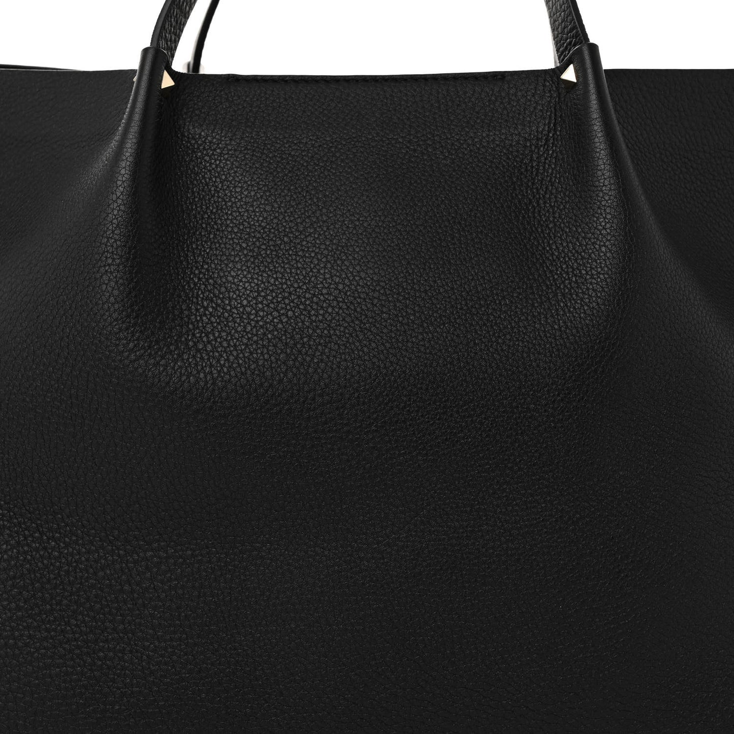 Grained Calfskin Rockstud Shoulder Tote Black