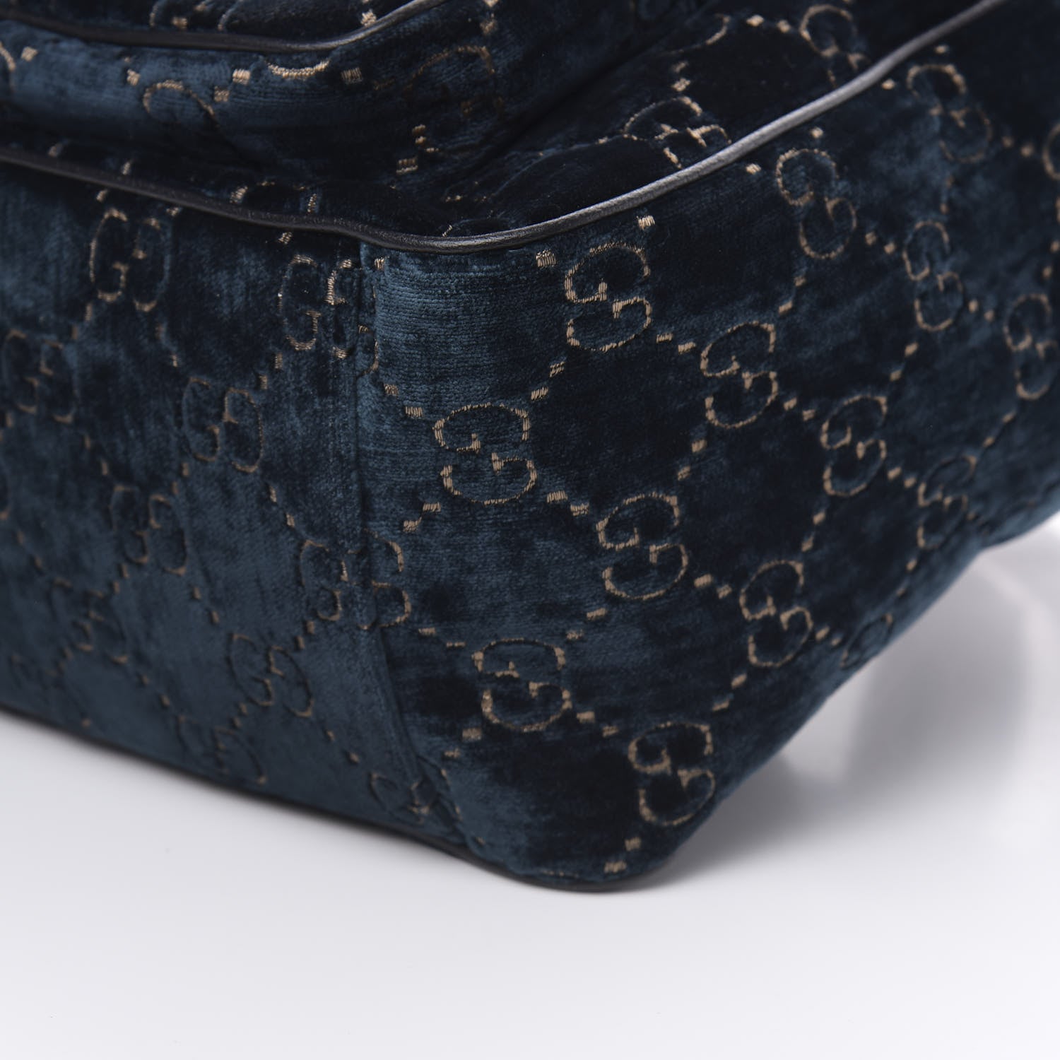 Gucci Velvet GG Monogram Textured Calfskin Web Small Double Buckle Backpack Blue Beige Black 9 of 9