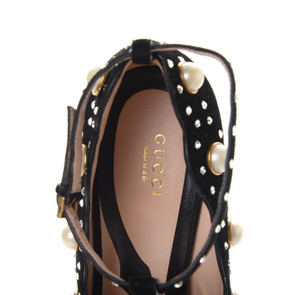 Gucci Suede Snakeskin Pearl Studded Ofelia Pumps 41 Nero Black 8 of 11