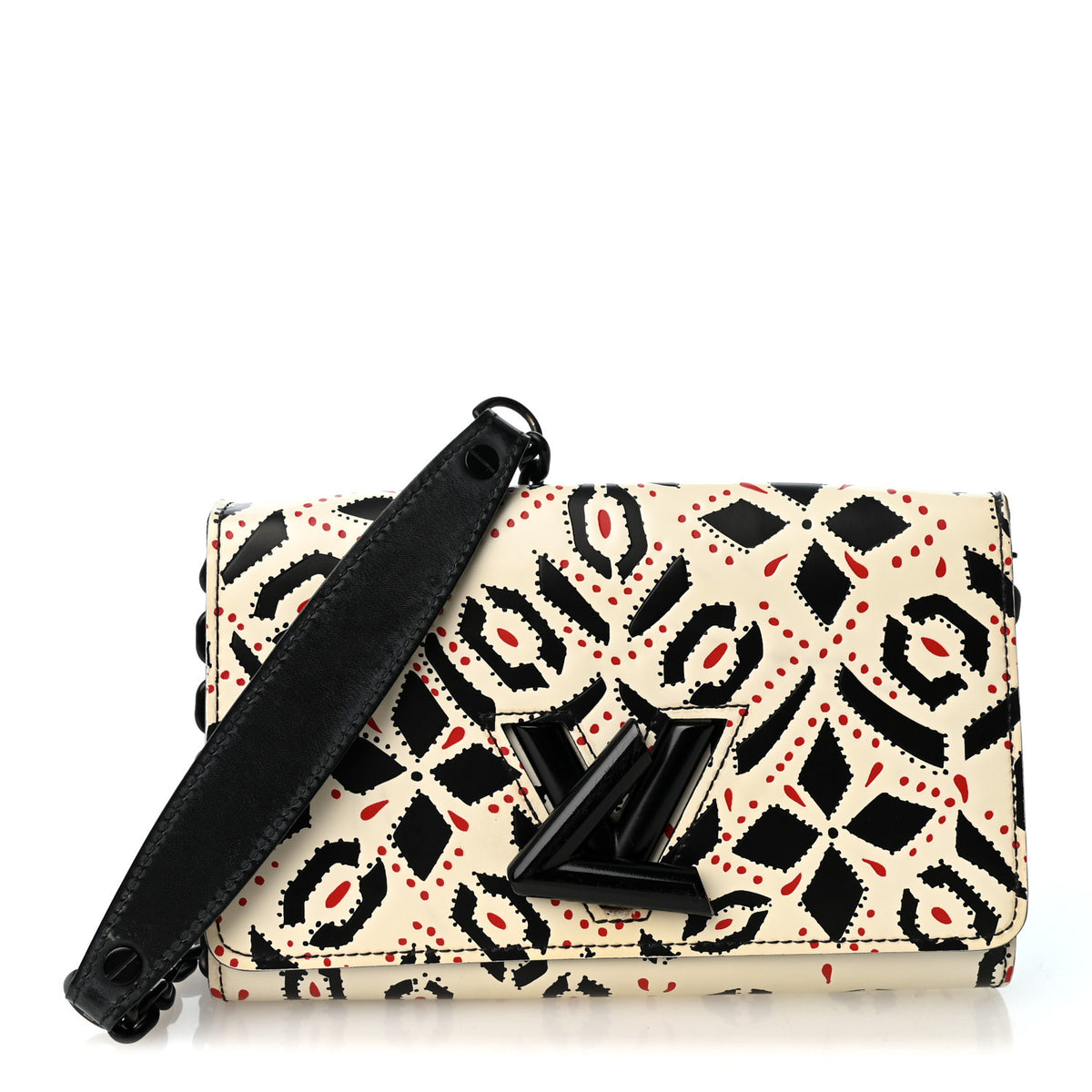 Louis Vuitton Calfskin Graphic Print Twist Chain Wallet White Black White Black 1 of 9