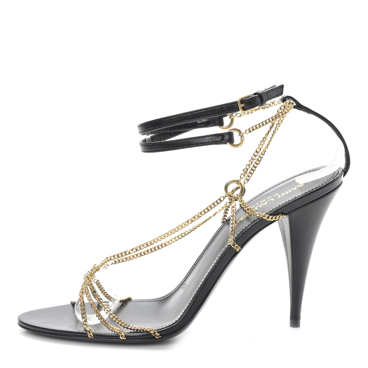Saint Laurent Calfskin Chain Cristal Sandals 38.5 Black 1 of 9