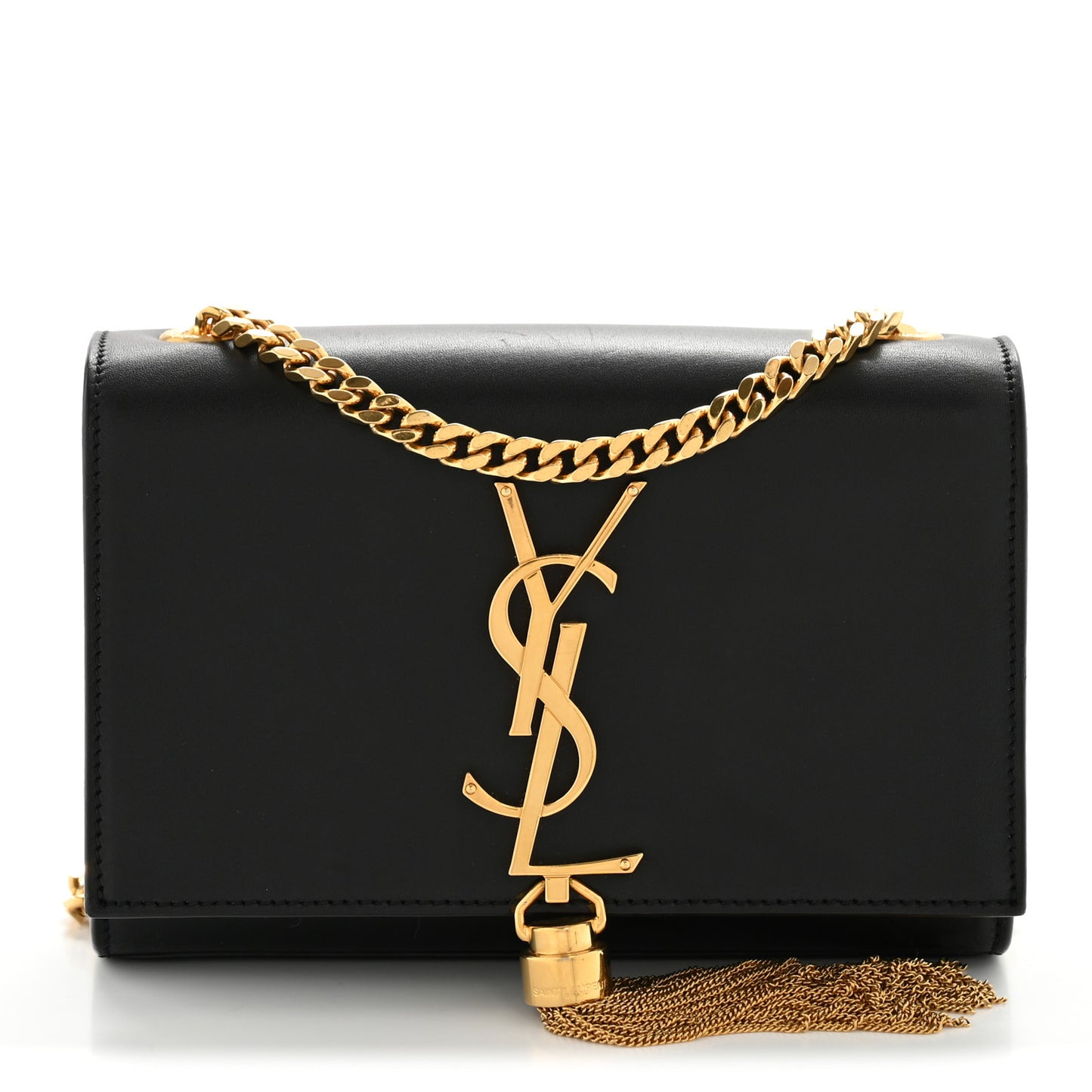 Calfskin Small Classic Monogram Kate Tassel Satchel Black