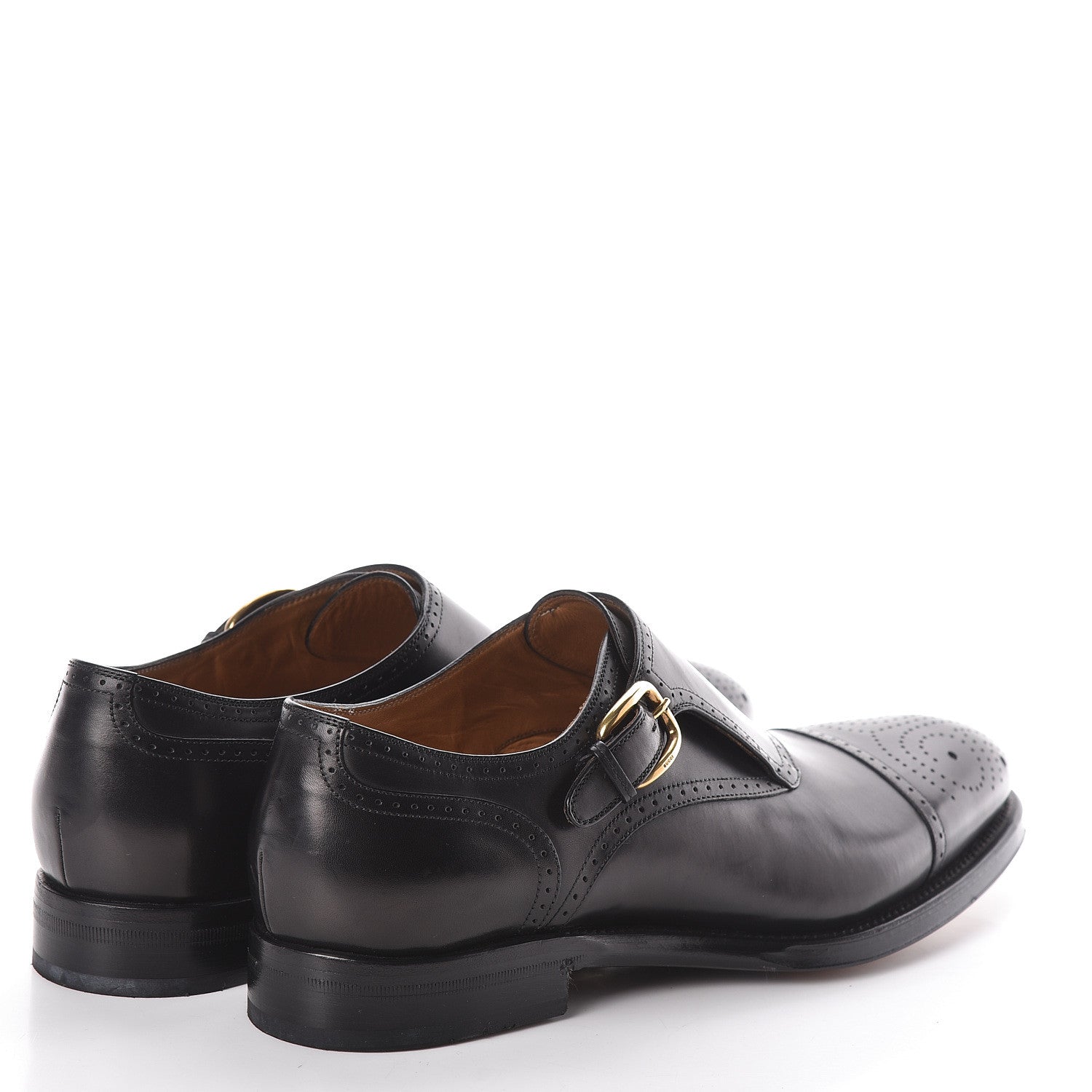 Gucci Calfskin Mens Brogue Captoe Monk Strap Loafers 8 Black 4 of 7