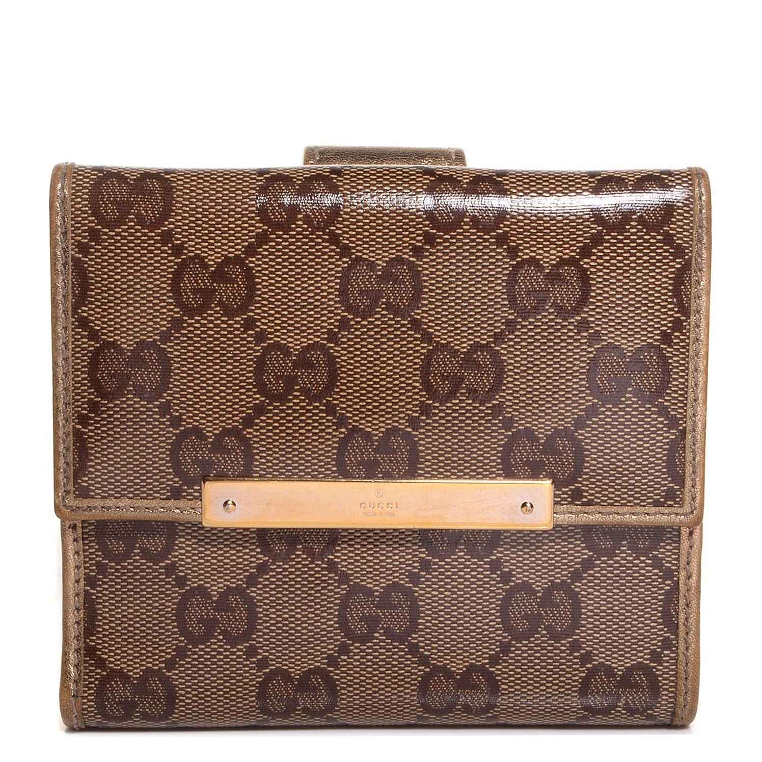 Gucci Crystal Monogram Metal Bar French Flap Wallet Metallic Gold 1 of 9