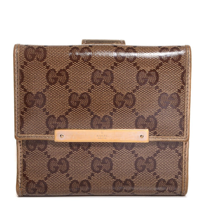Gucci Crystal Monogram Metal Bar French Flap Wallet Metallic Gold 1 of 9