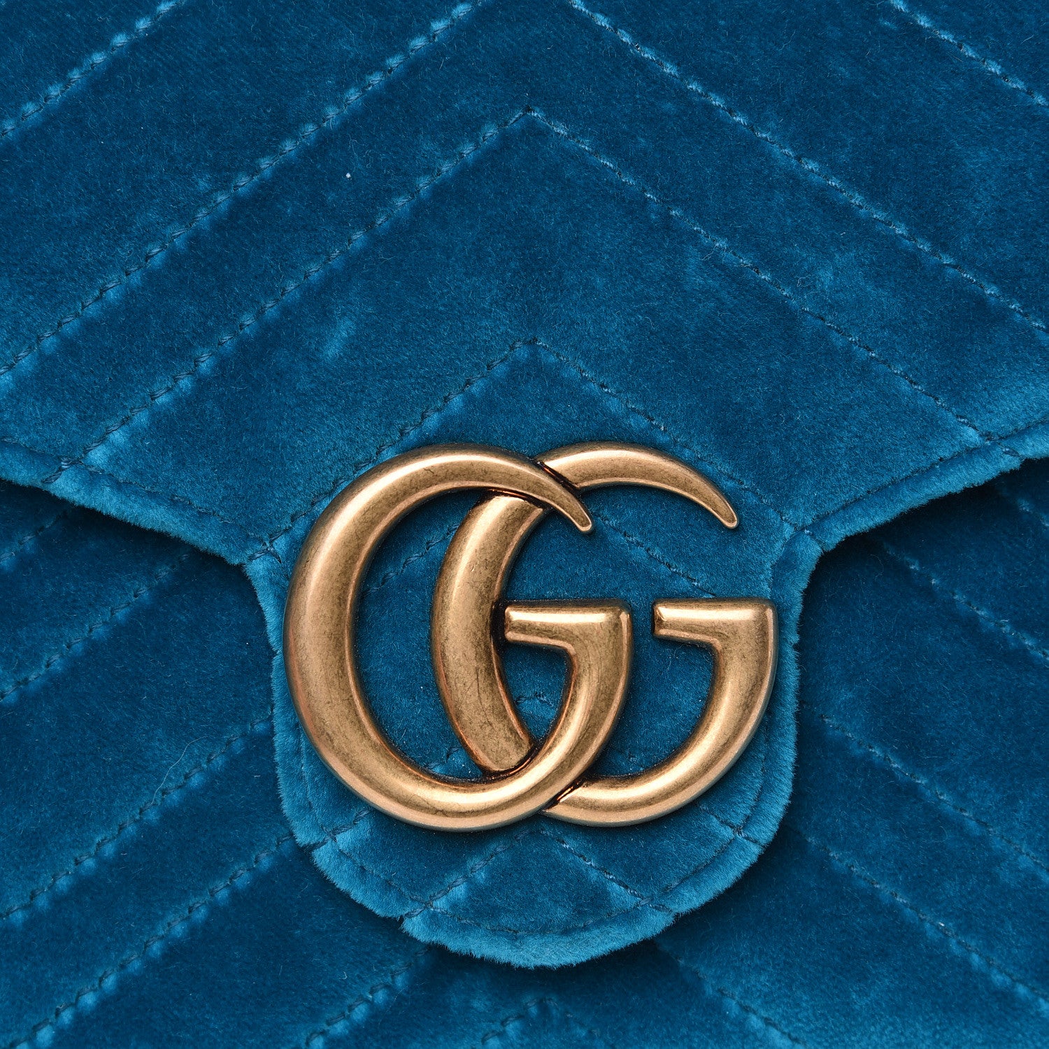 Gucci Velvet Matelasse GG Marmont Chain Wallet Pavone Cyan 9 of 10