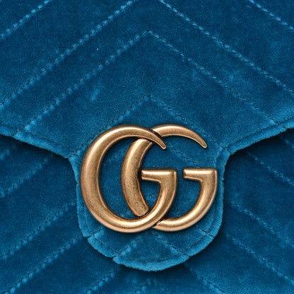 Gucci Velvet Matelasse GG Marmont Chain Wallet Pavone Cyan 9 of 10