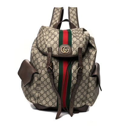 Gucci GG Supreme Monogram Medium Ophidia Double Buckle Backpack Brown 1 of 13
