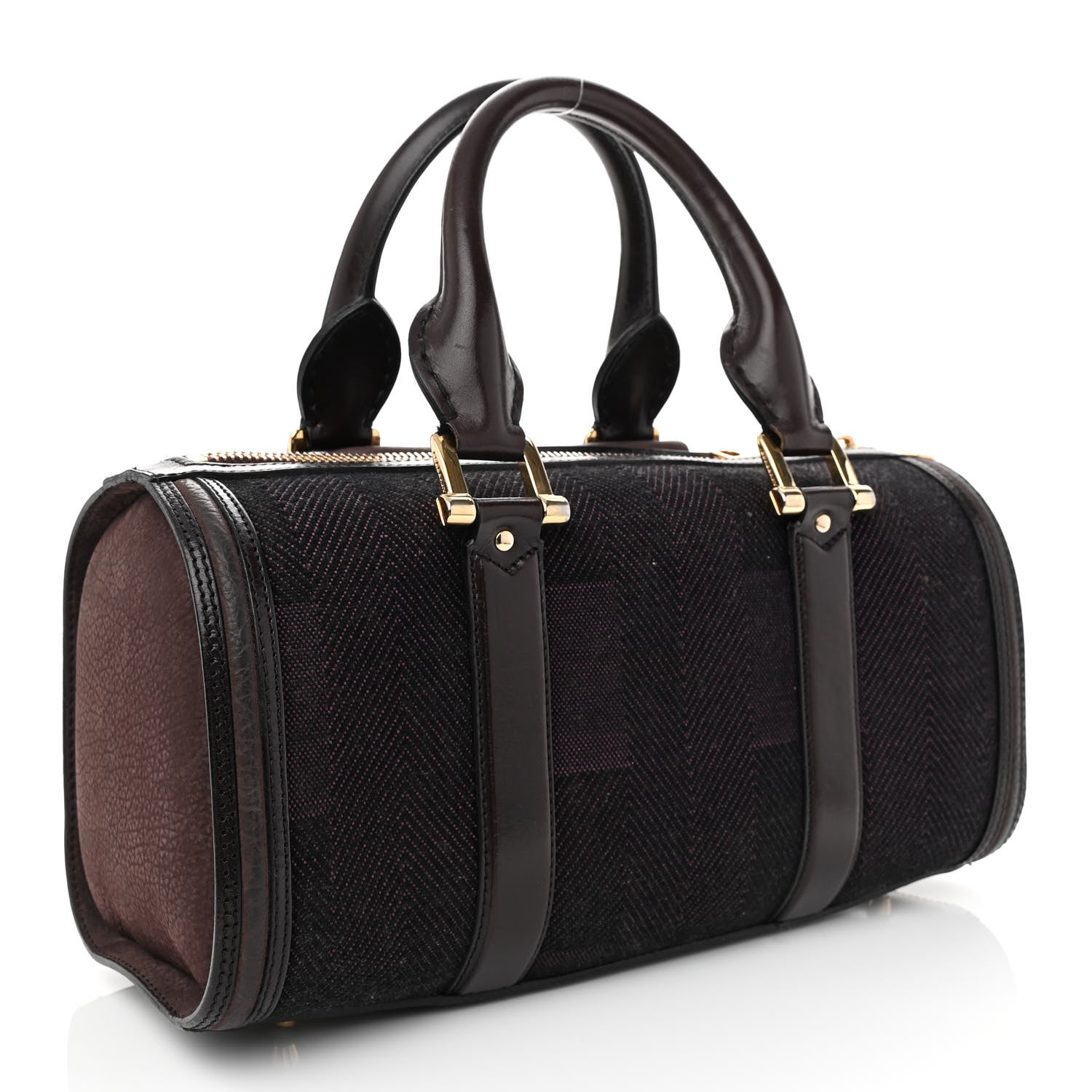 Burberry Prorsum Jacquard Tweed Medium Barrel Bag Dark Brown 3 of 10