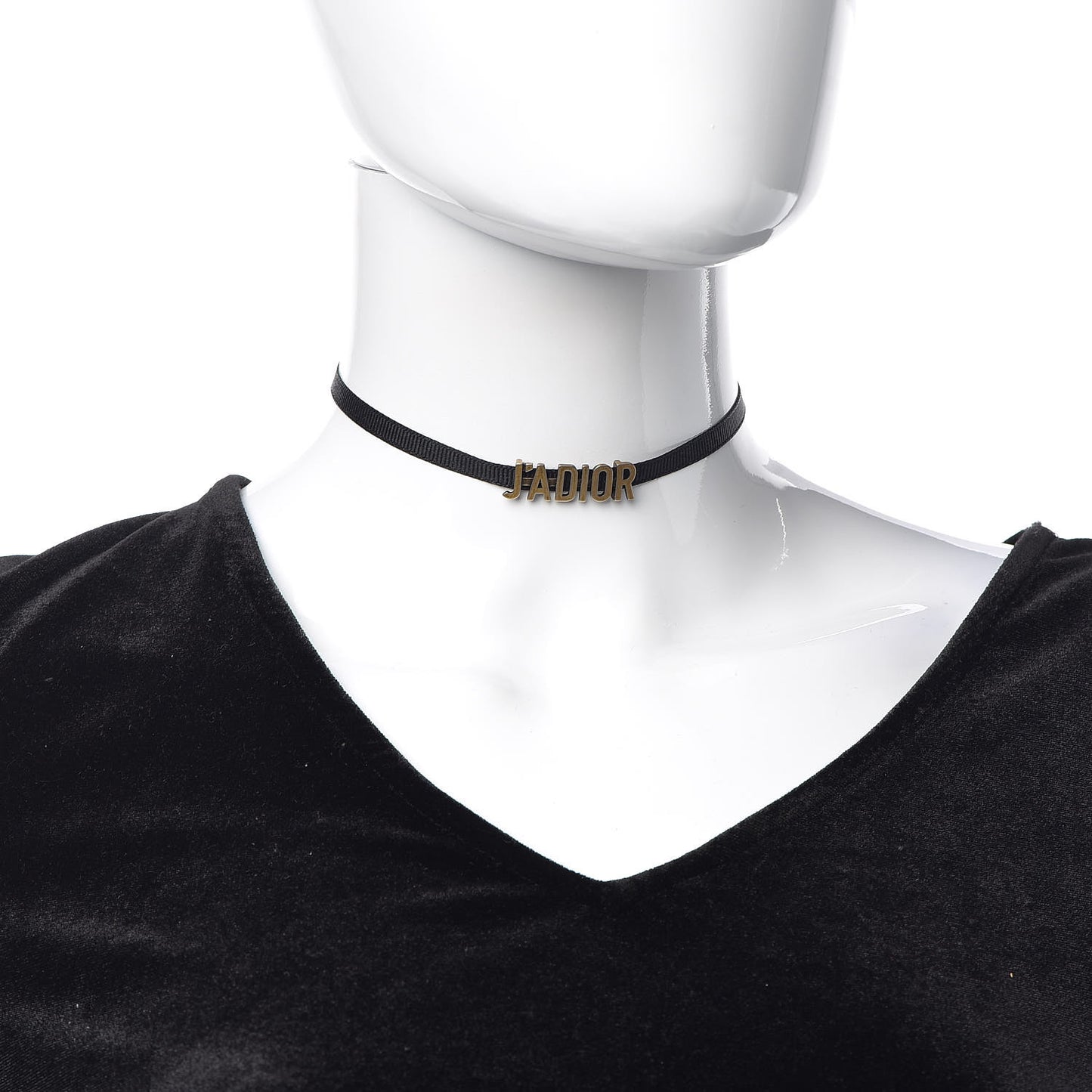 Grosgrain Ribbon J'Adior Logo Choker Necklace Black