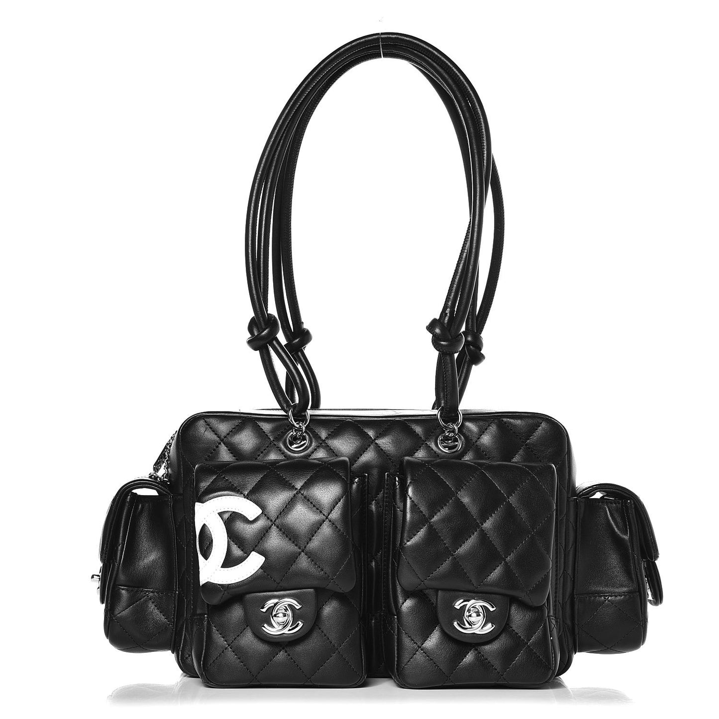 Calfskin Quilted Small Cambon Multipocket Reporter Black White