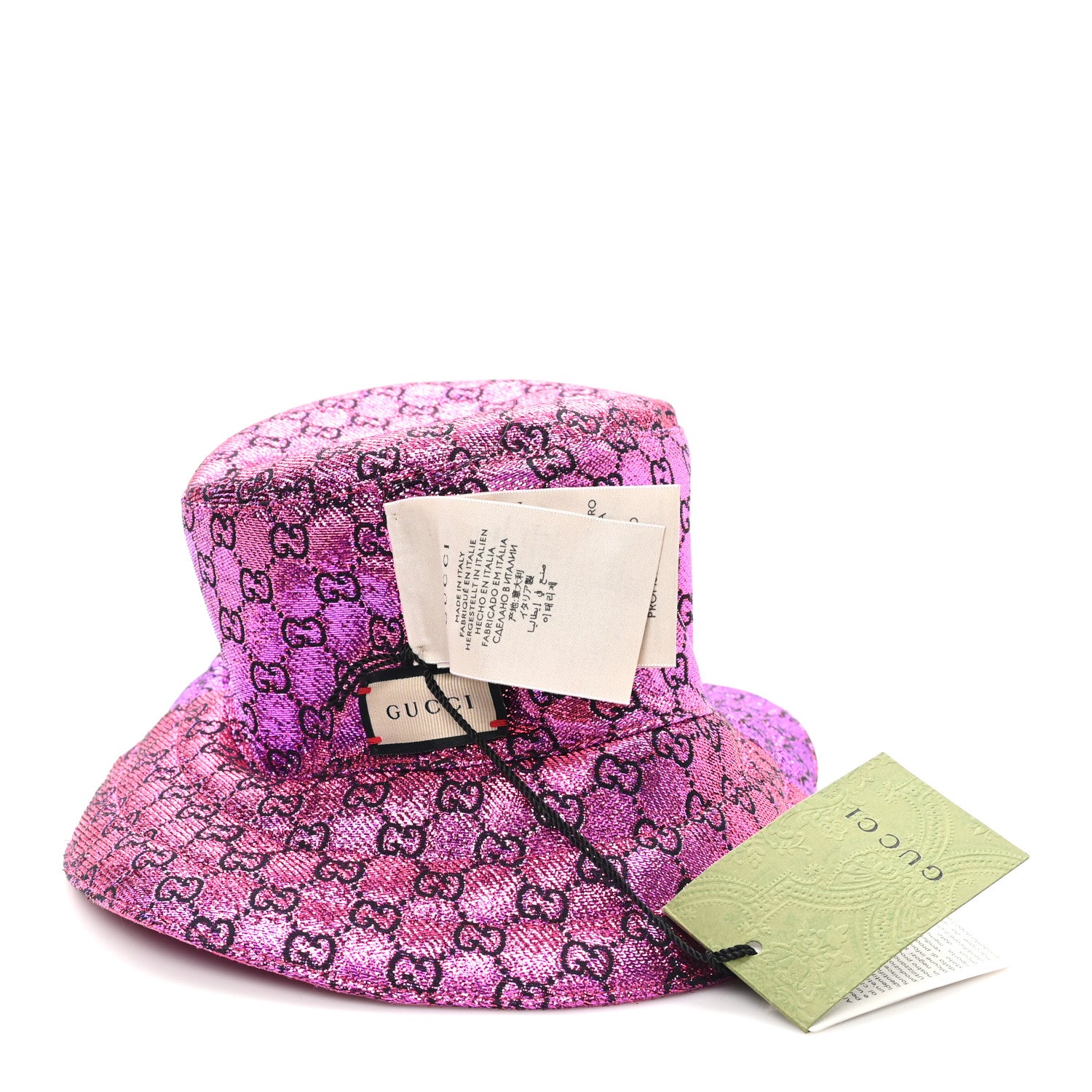 Gucci Canvas Lame GG Monogram Reversible Bucket Hat M Fuxia Pink