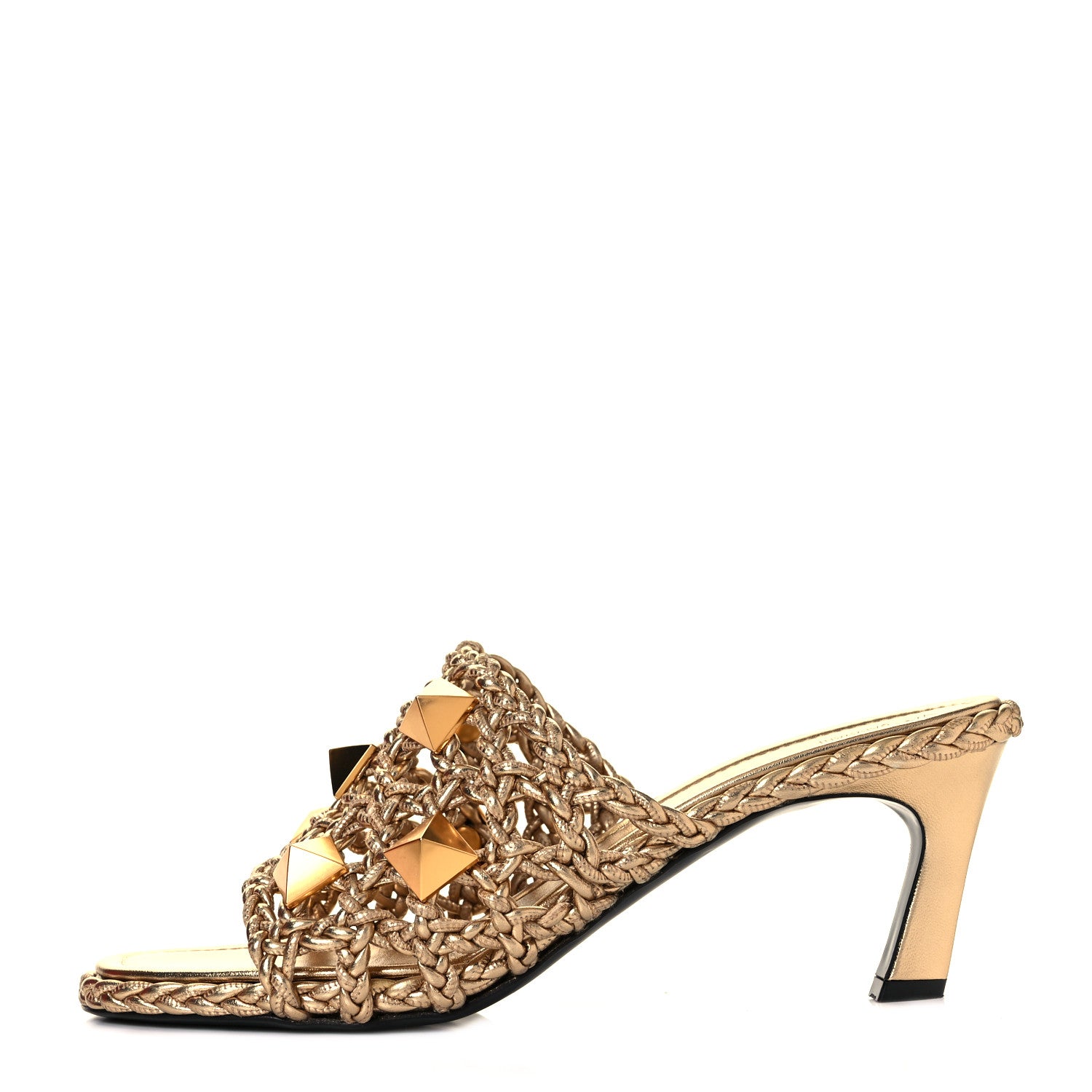 Valentino Garavani Metallic Nappa Woven Roman Stud 65mm Mule Sandals 41 Star Gold 1 of 9
