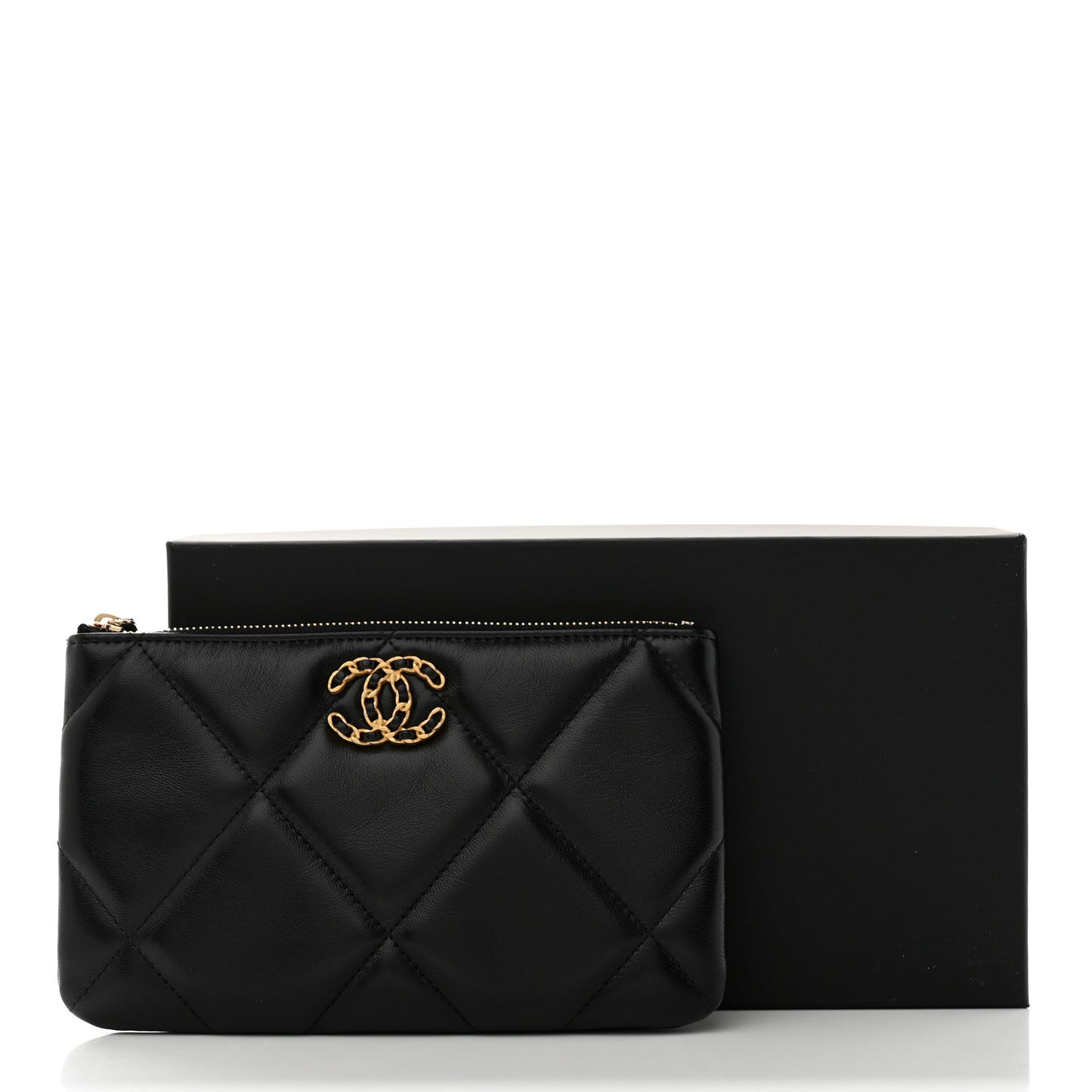 Lambskin Quilted Small Chanel 19 Pouch Black
