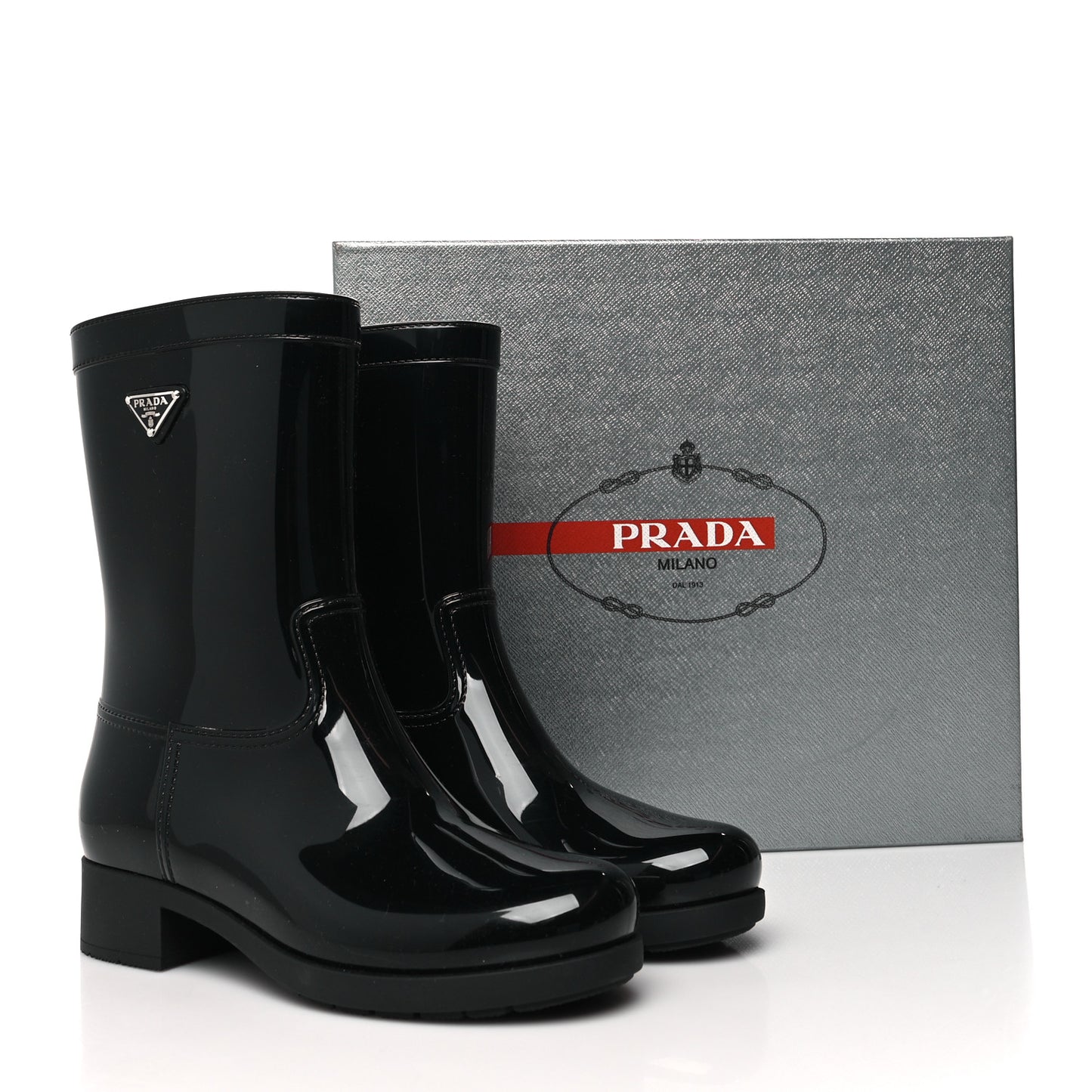 Sport Rubber Metal Triangle Logo Ankle Rain Boots 39 Black