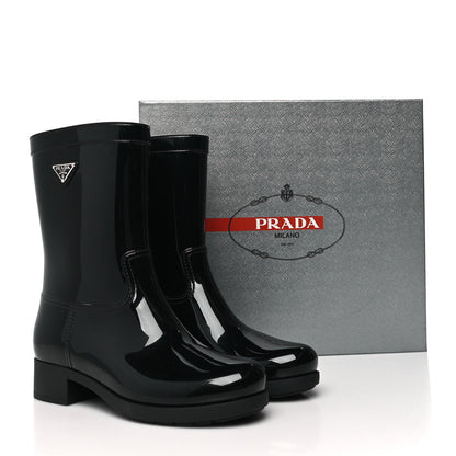 Prada Sport Rubber Metal Triangle Logo Ankle Rain Boots 39 Black 7 of 7