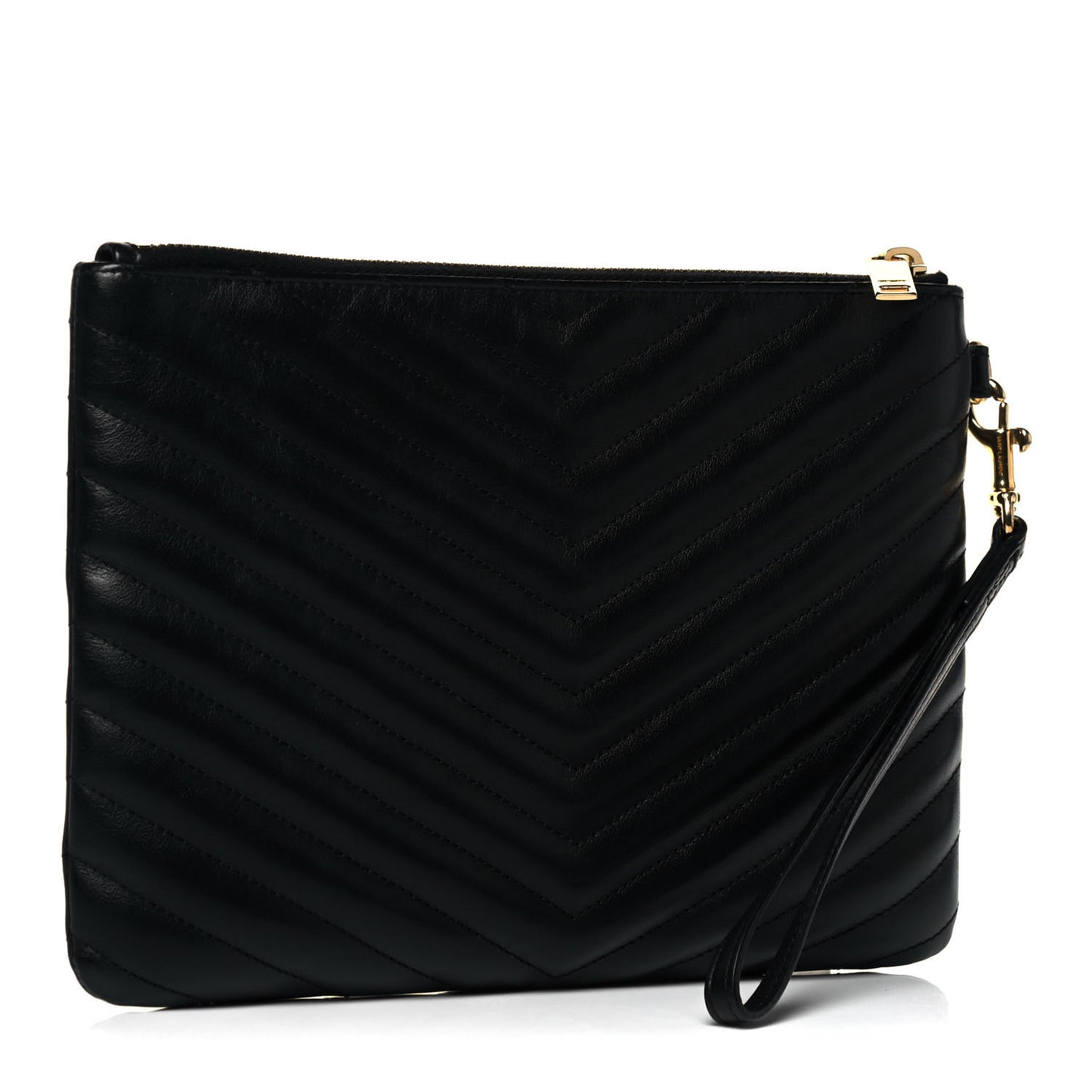Calfskin Matelasse Chevron Monogram A5 Wristlet Black