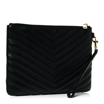 Saint Laurent Calfskin Matelasse Chevron Monogram A5 Wristlet Black 4 of 9